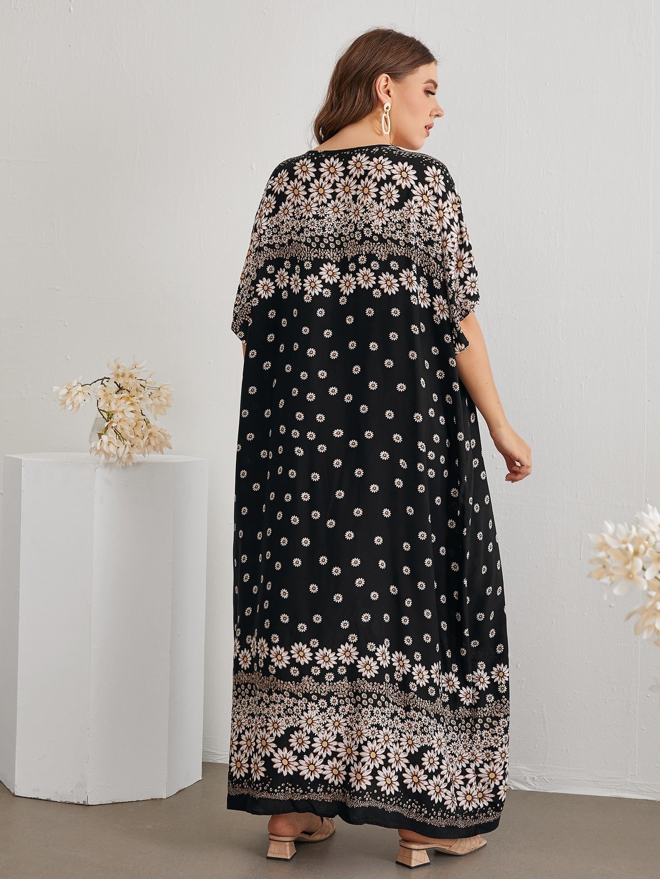 EMERY ROSE plus Batwing Sleeve Floral Print Dress