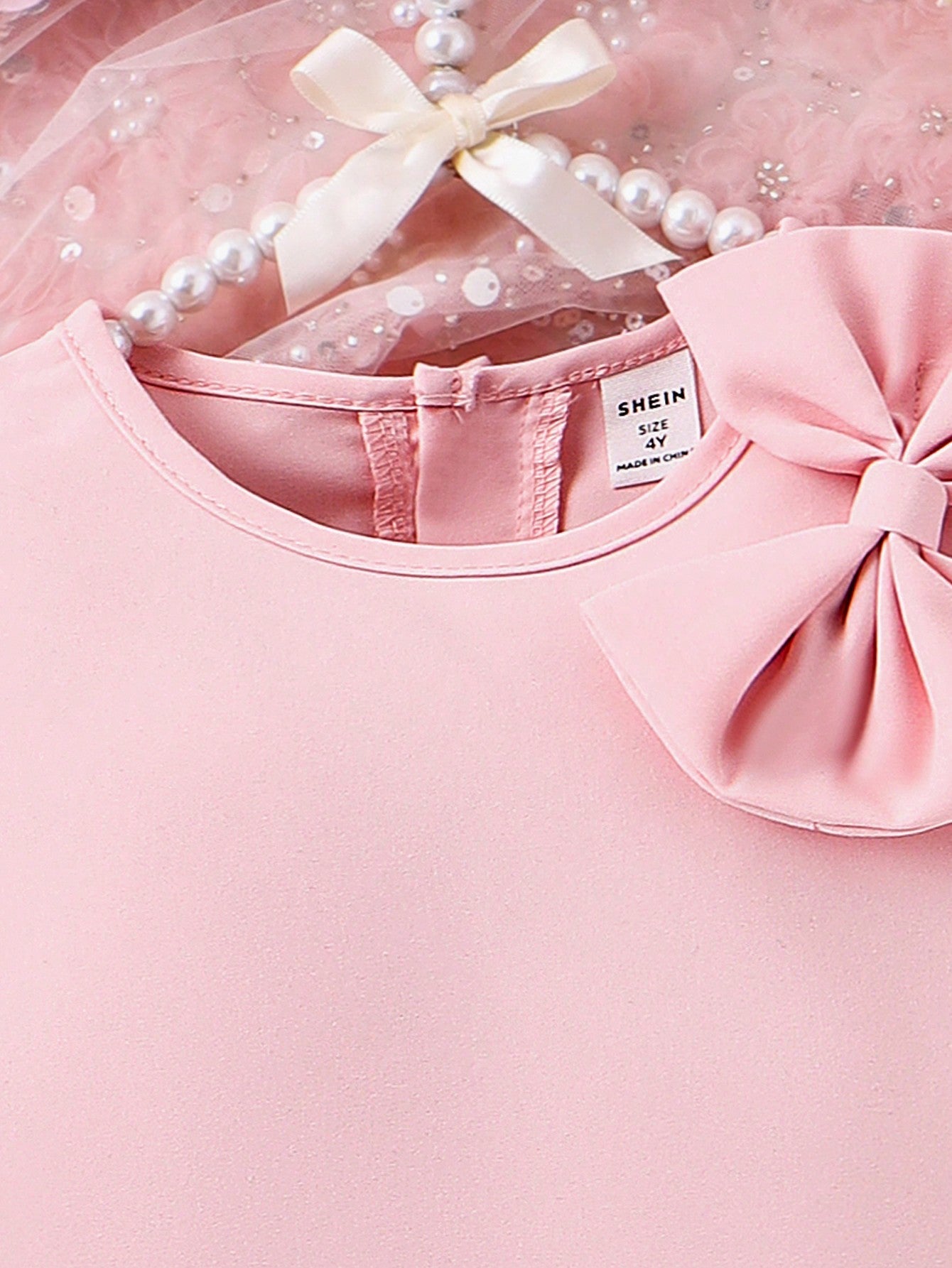 SHEIN Kids CHARMNG Young Girls' Romantic Light Court Style Fashionable Sleeveless Mesh Dress with Bowknot Detail for Spring and Autumn