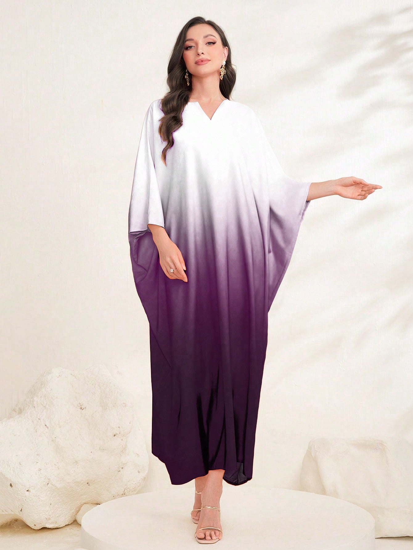 SHEIN Najma Women'S Ombre Batwing Sleeve Turkish Long Shirt