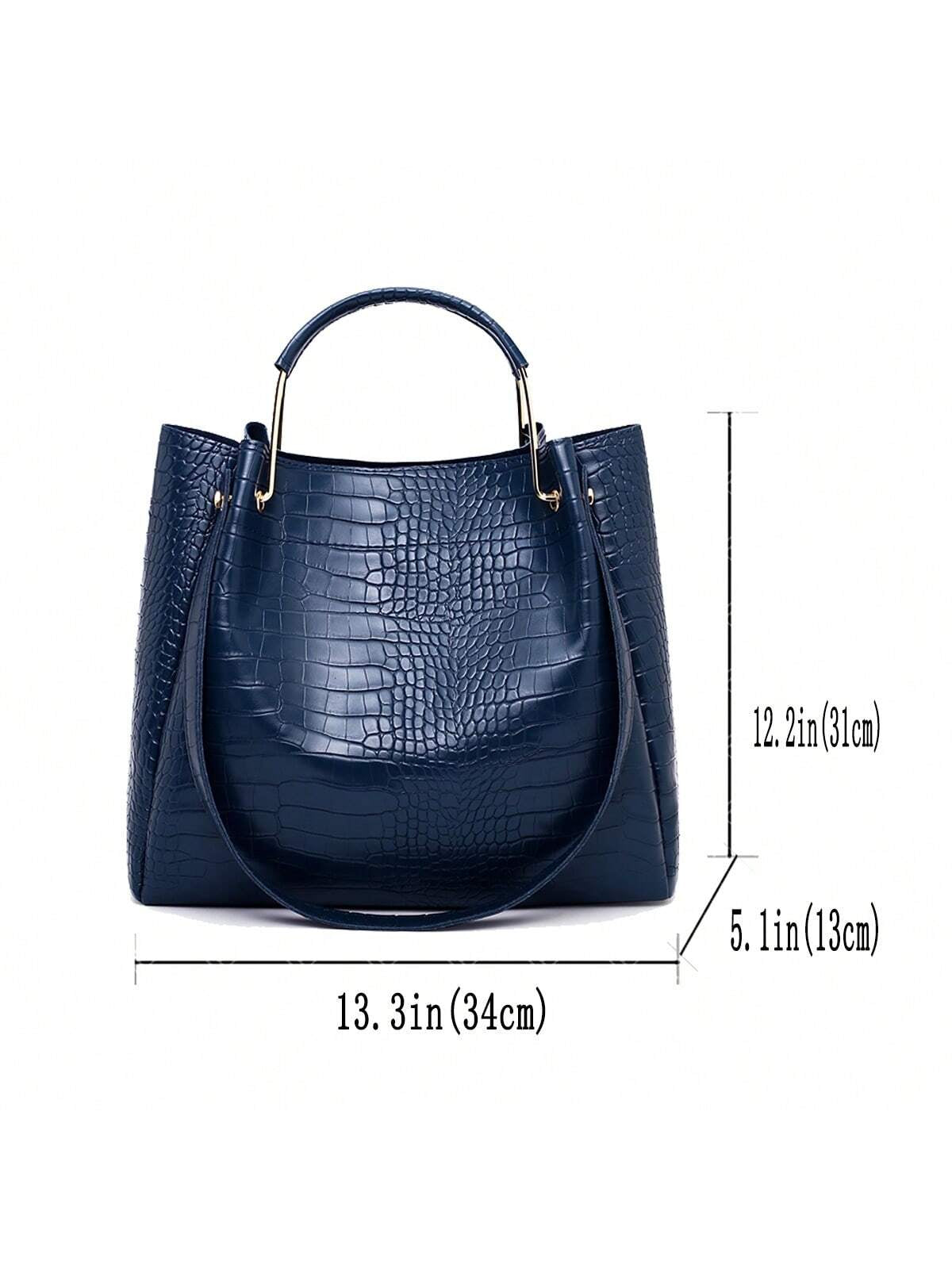 Pu Solid Alligator Pattern New Fashion European and American Style Large Capacity Shoulder Crossbody Handbag Tote Bag Parent-Child 4Pcs Set