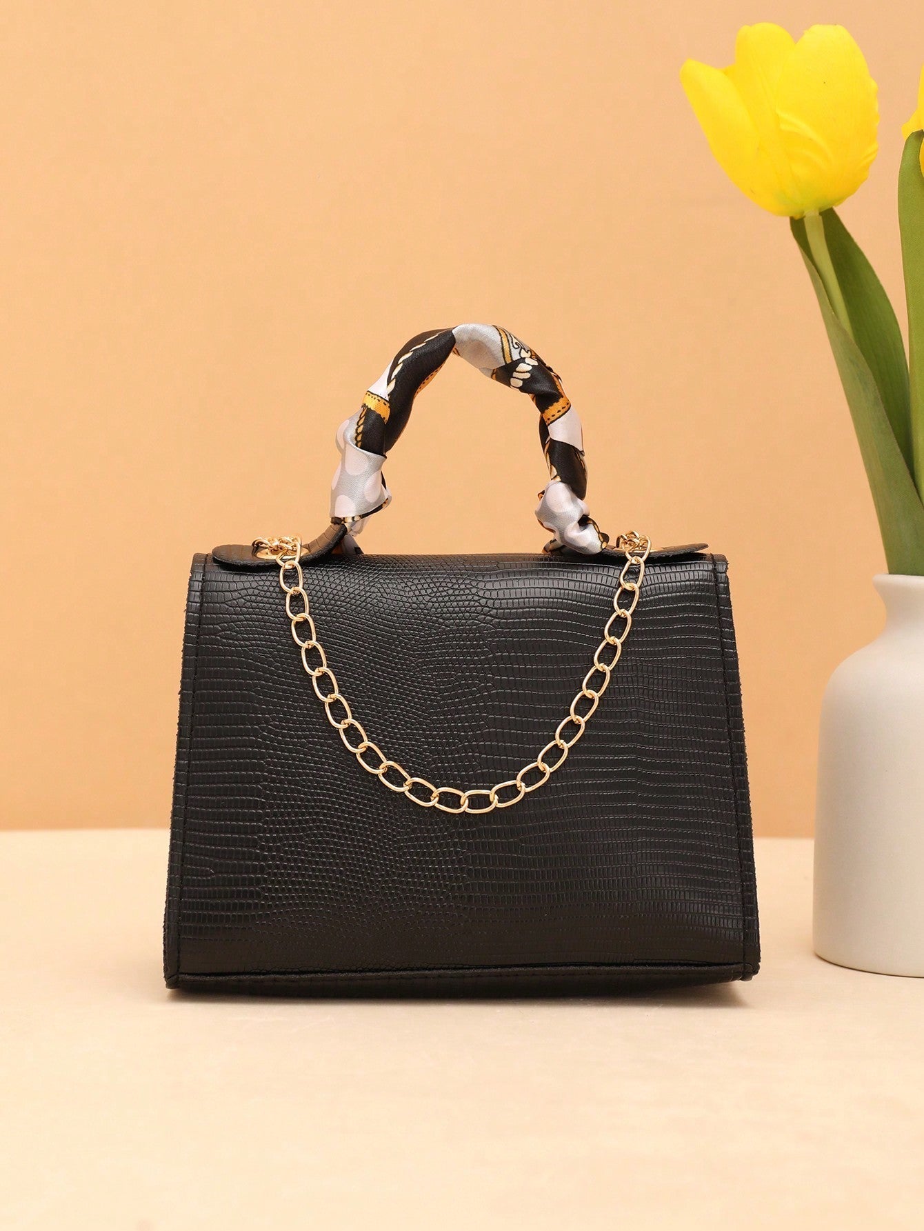 Ladies' Daily Use Silk Scarf Chain Shoulder and Handheld Small Square Bag