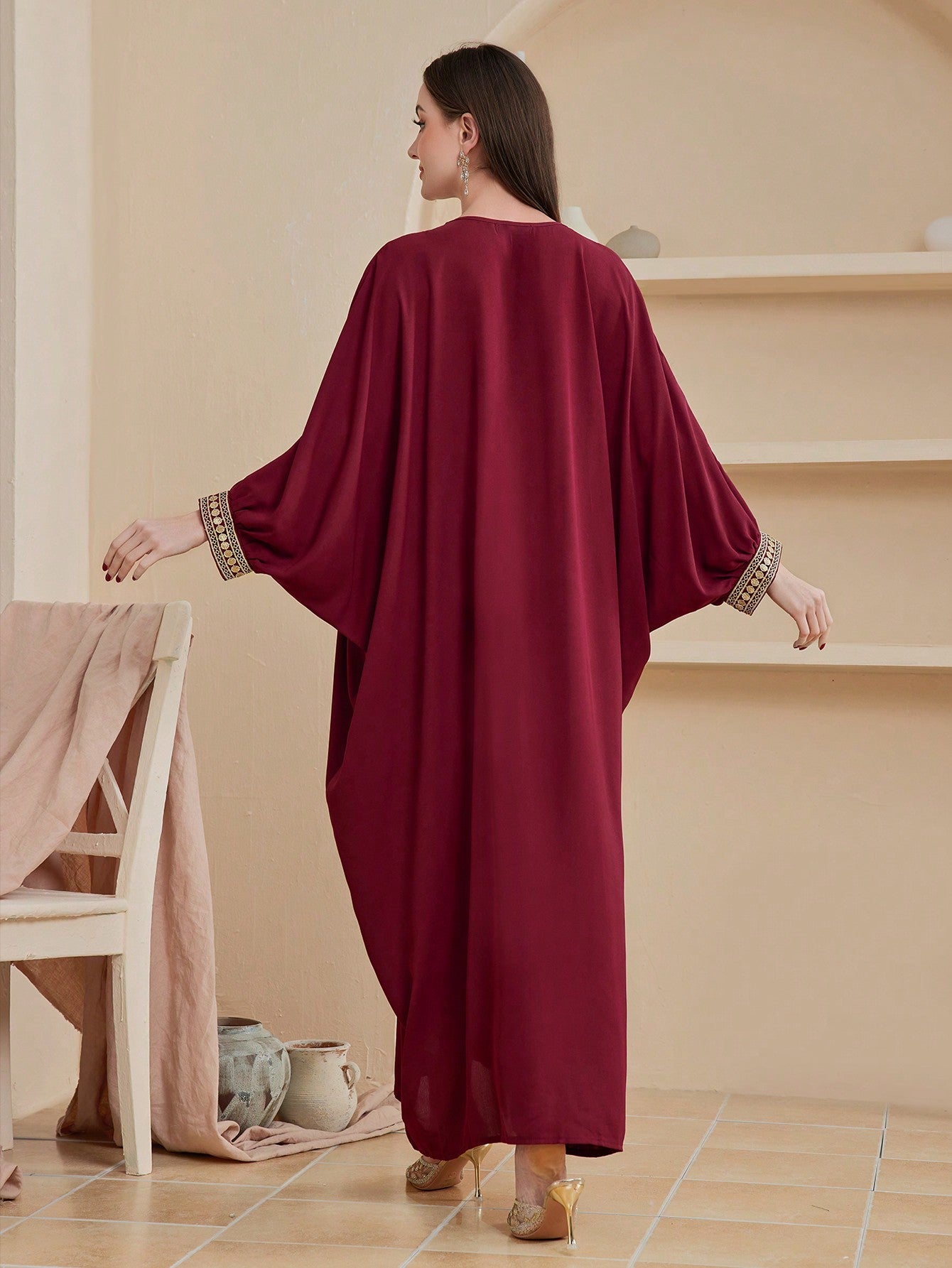 SHEIN Najma Lace Patchwork Batwing Sleeve Dress