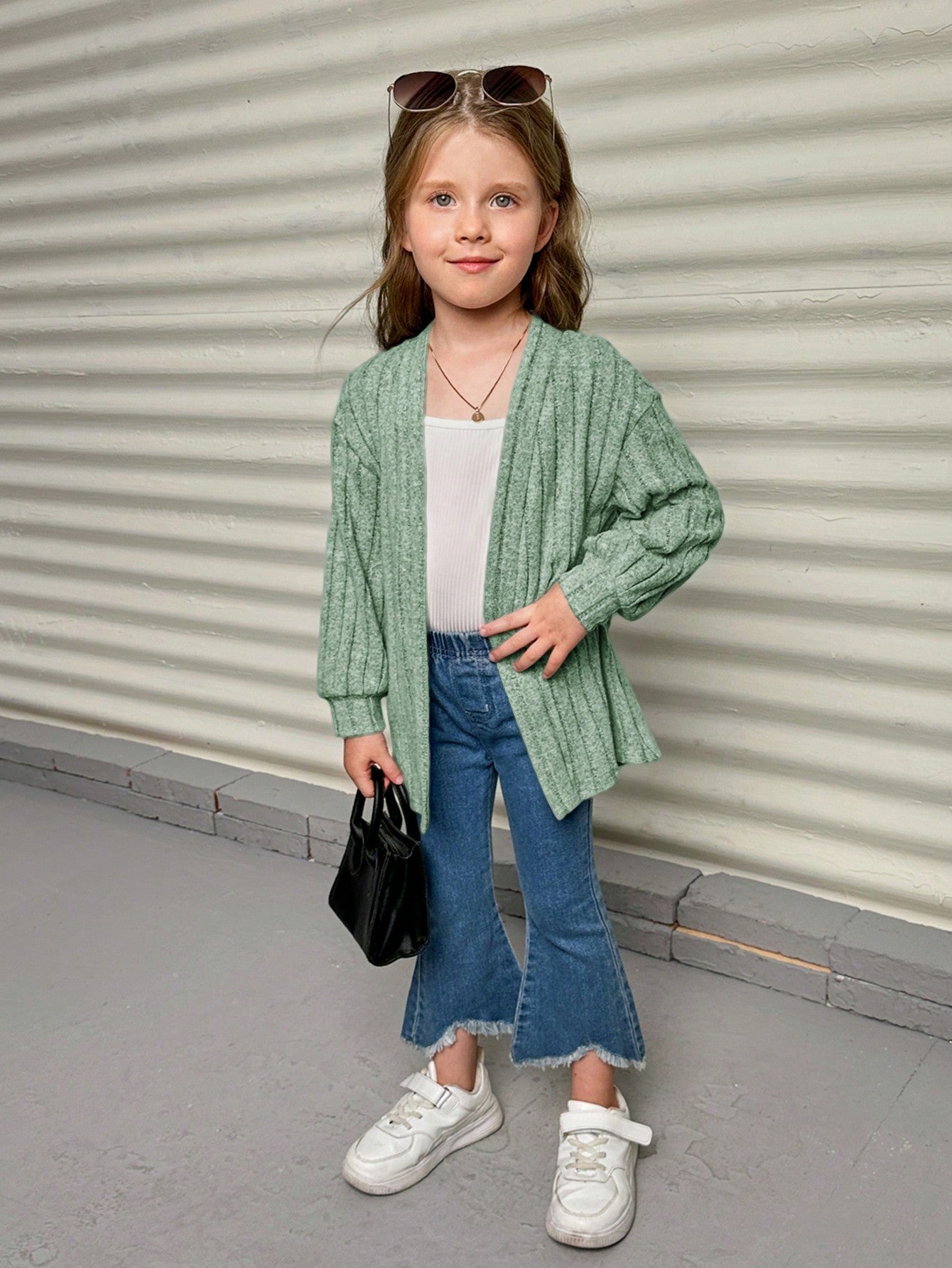 SHEIN Young Girl Drop Shoulder Open Front Coat