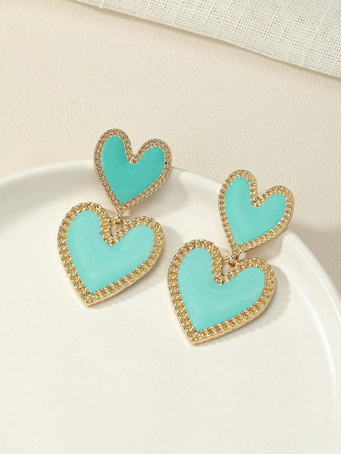 1Pair Fashionable Double Hearts Dangle Earrings for Women'S Valentine'S Day, Party