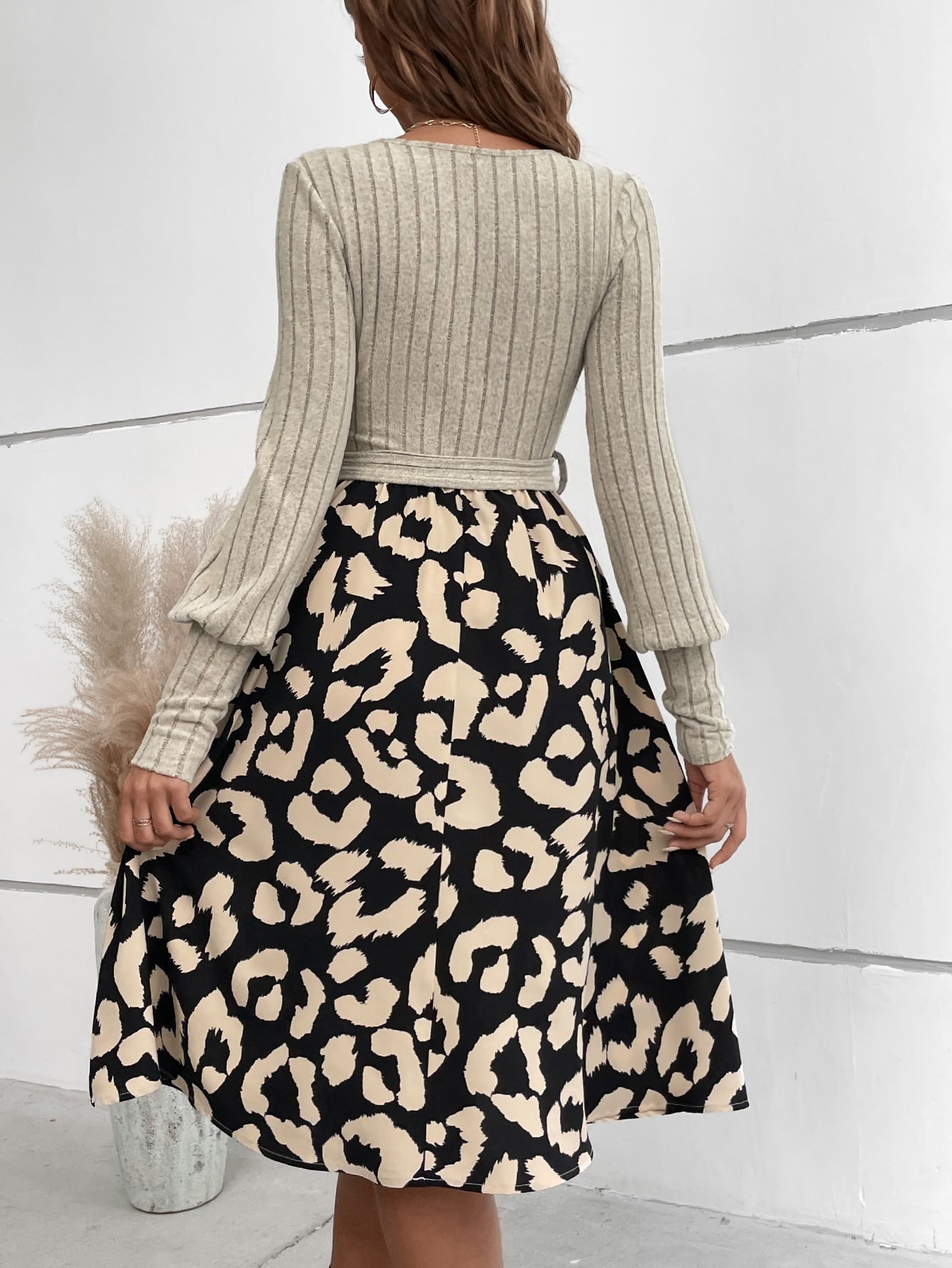 SHEIN Privé Leopard Print Belted Dress