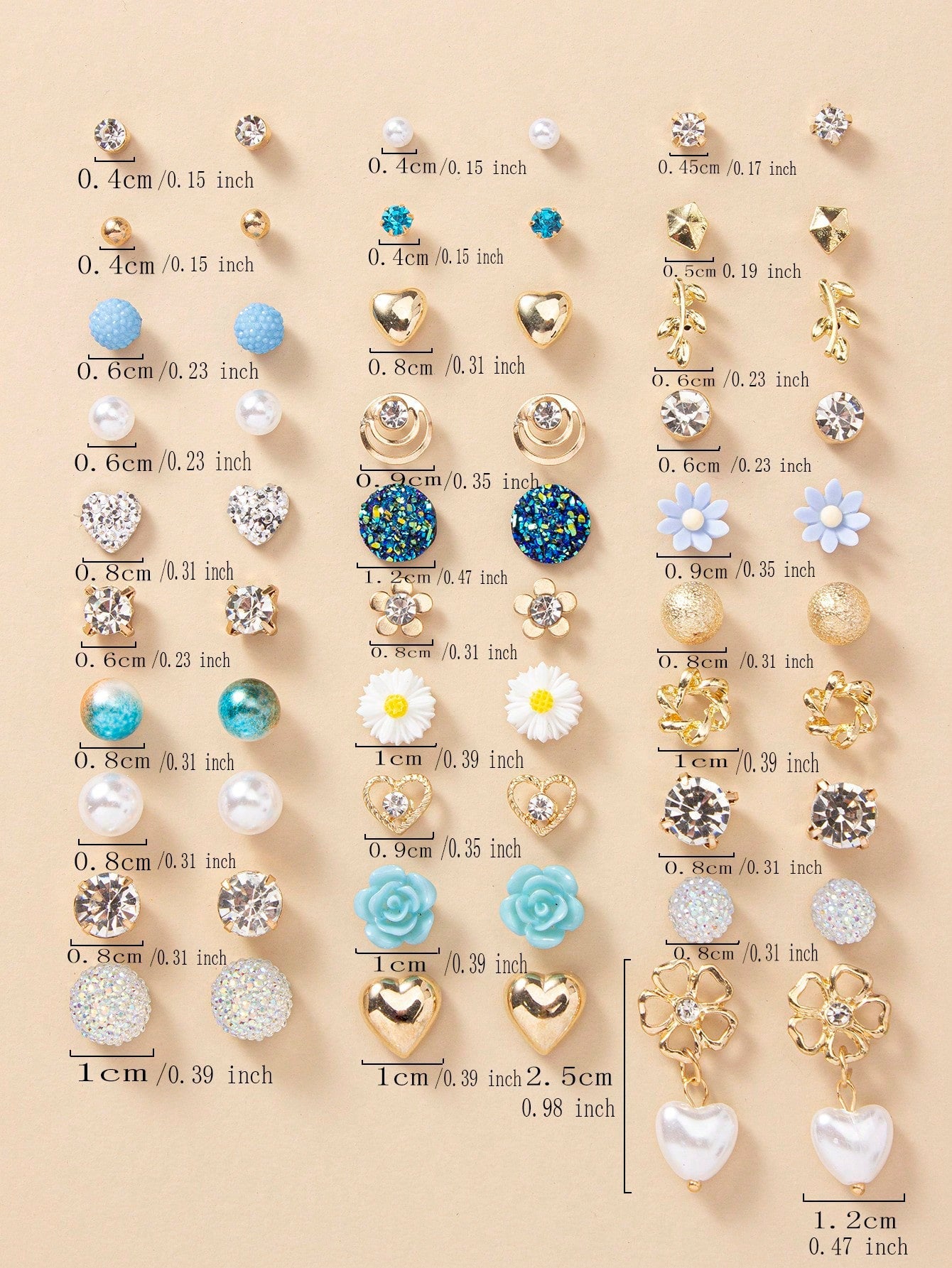 30Pairs/Set Women'S Delicate Metallic Earrings Set with Small Conch Shell, Pearls & Hearts Design