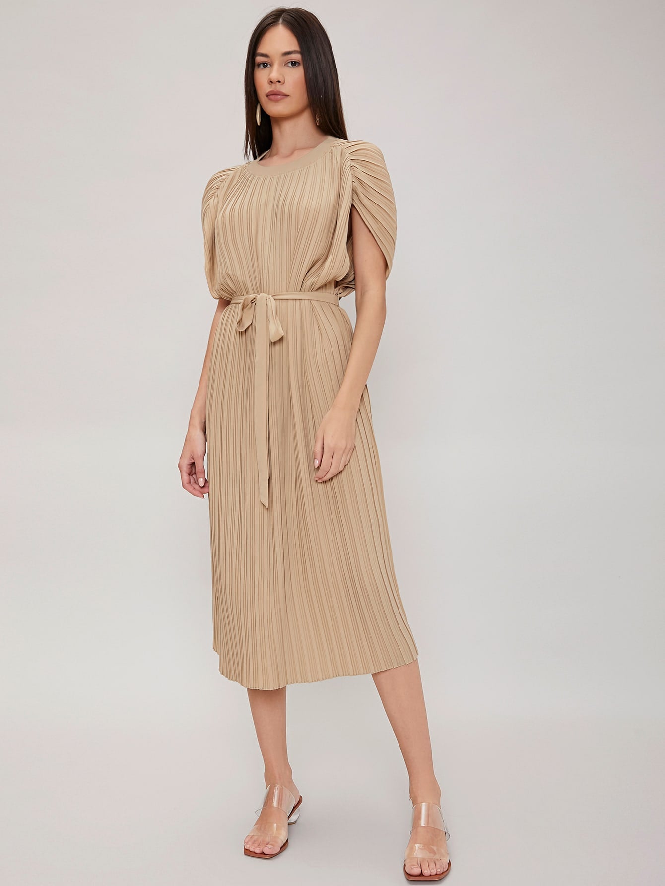 MOTF PREMIUM STRAIGHT BELTED PLEATED DRESS