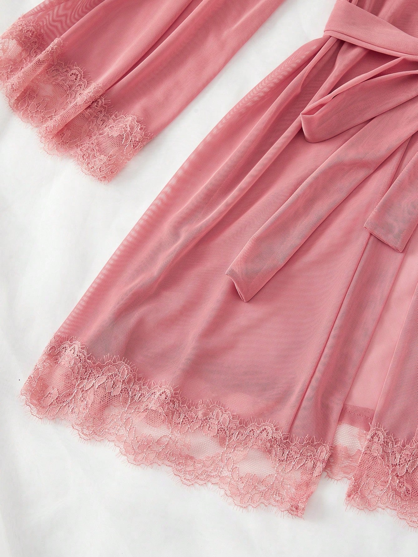 Contrast Lace Cami Top & Shorts & Robe PJ Set