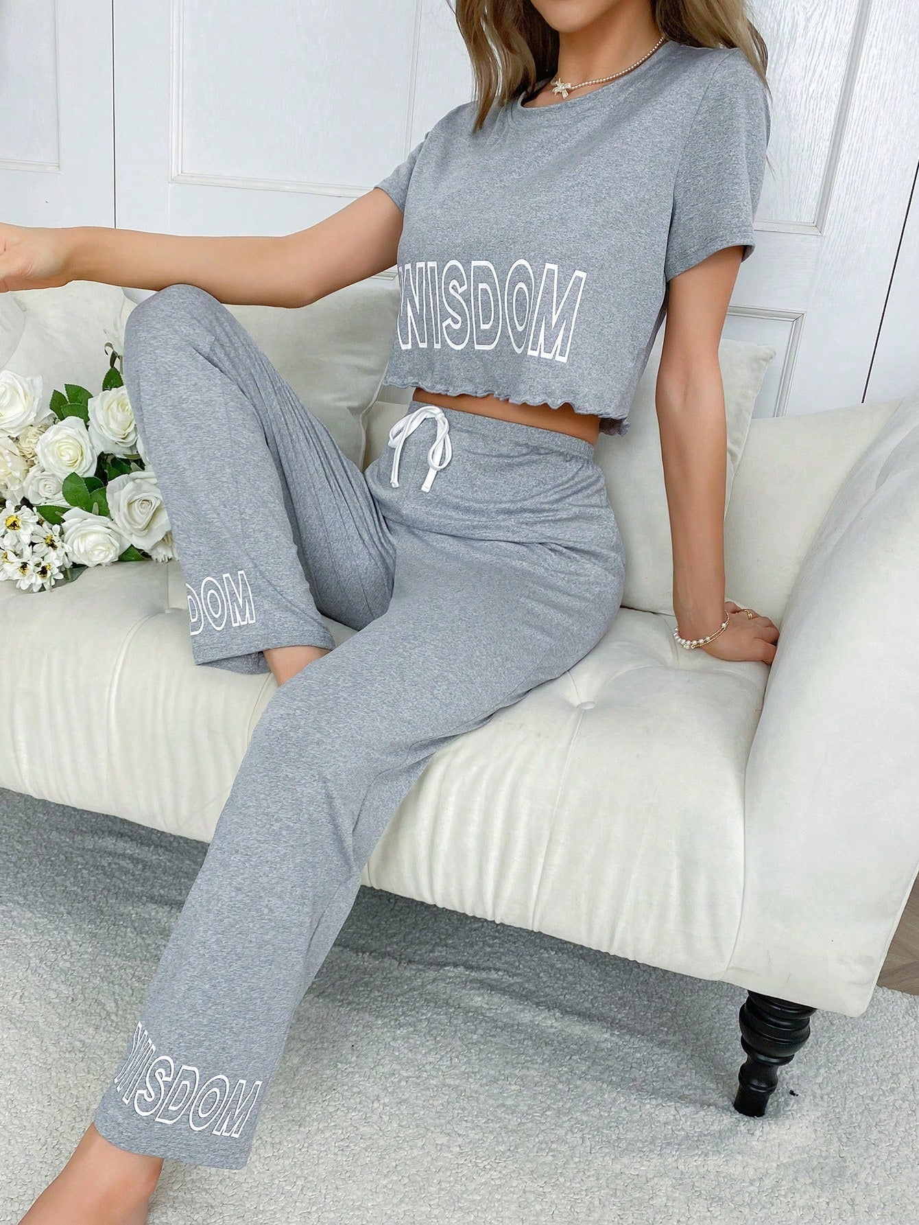 Letter Graphic Tee & Pants PJ Set