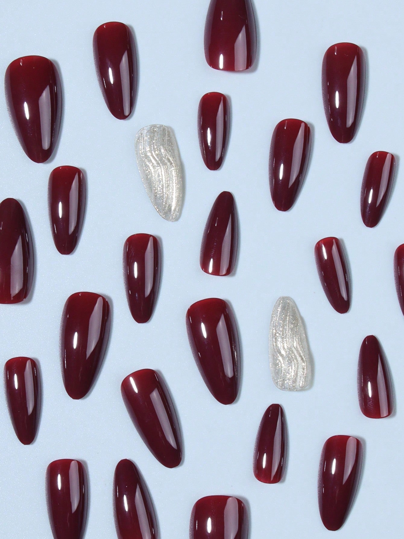 26Pcs Press on Nails Long Almond White Purple Red & 3D Water Ripples Design Fake Nail Set , Contain 1Pcs Jelly Glue and 1Pcs Nail File, for Nail Art Decorations by Women & Girls