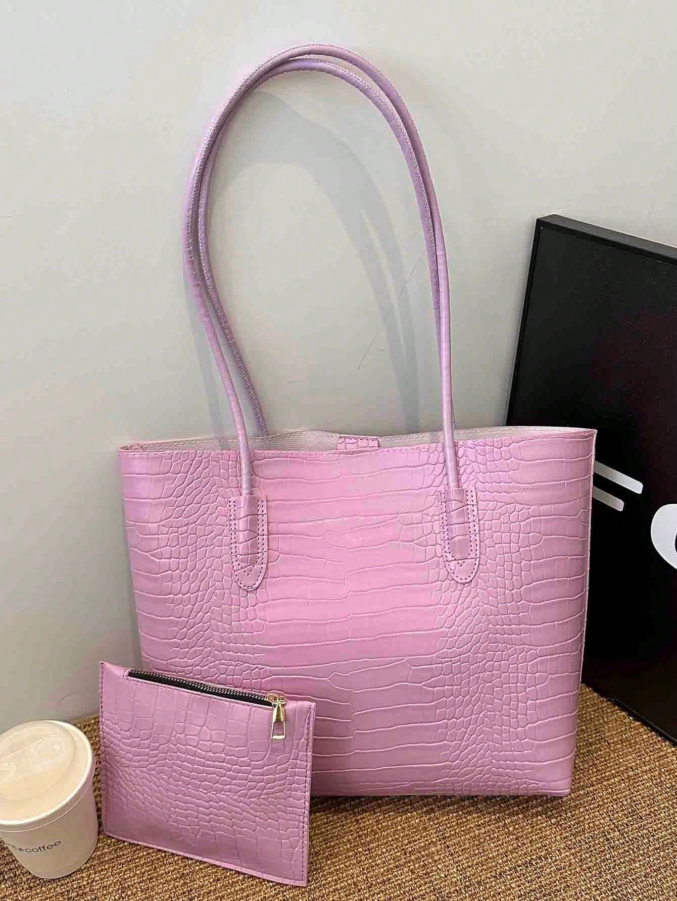 Large Capacity Women'S Crocodile Pattern Pu Leather Tote Bag with Clutch