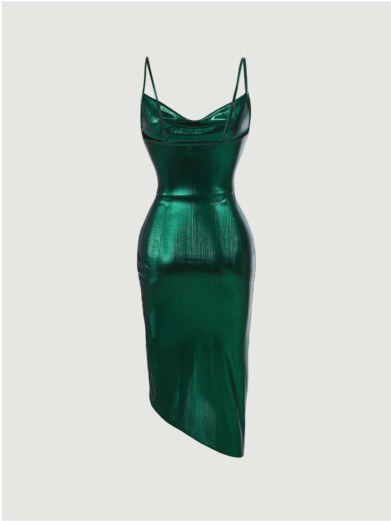 SHEIN BAE Draped Collar Ruched Metallic Cami Dress