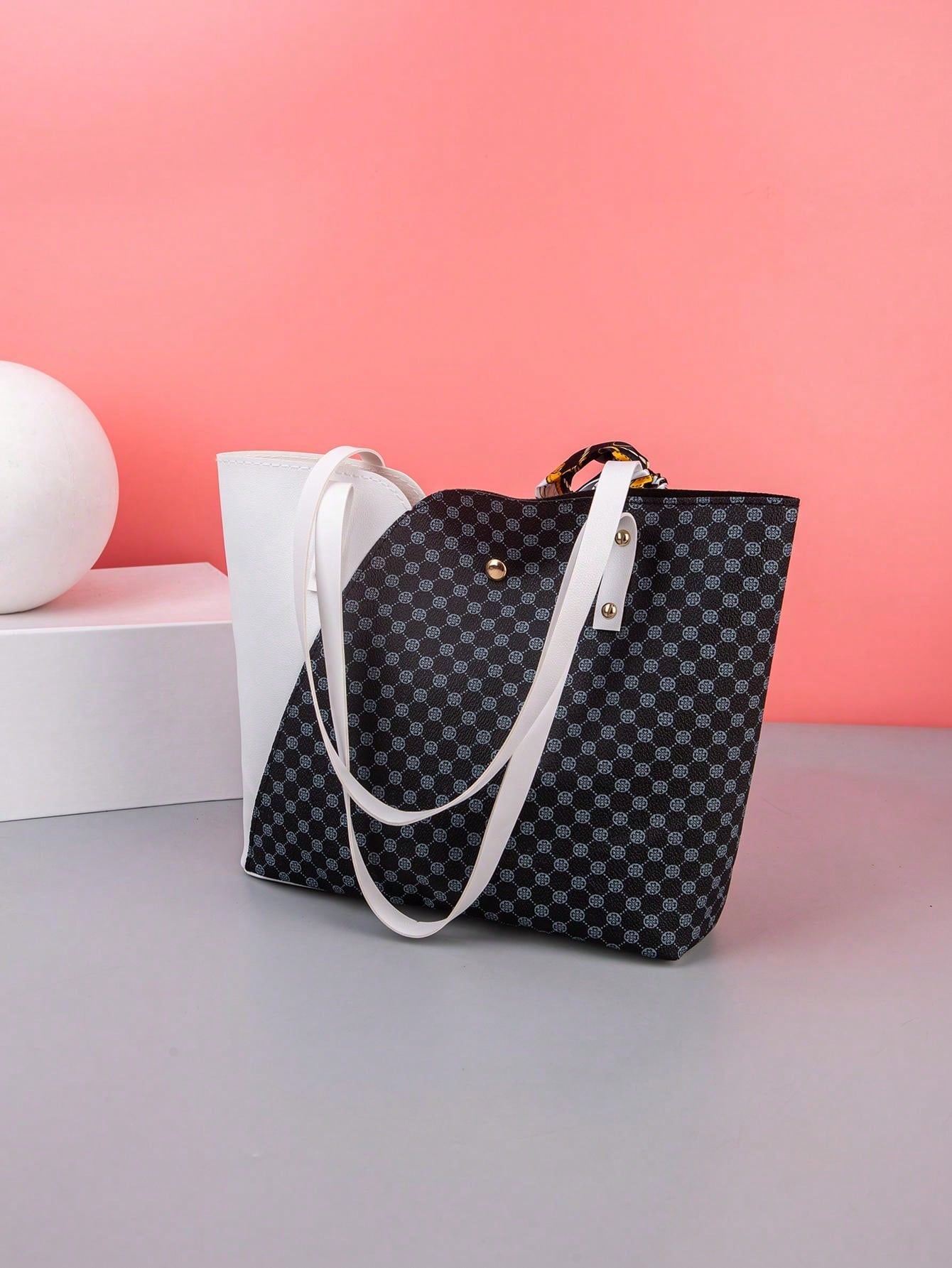 1Pc Retro Pattern Silk Scarf Decorated Women'S Tote Bag