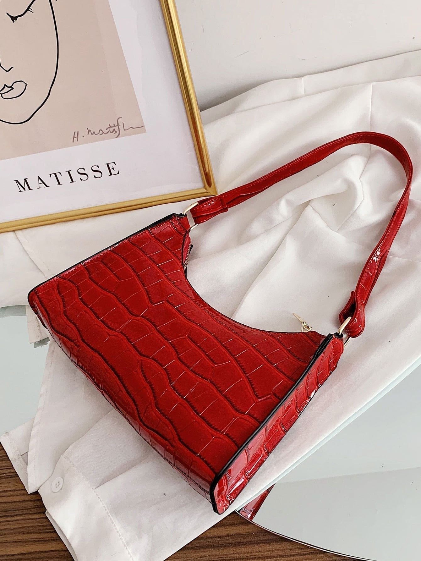 Croc Embossed Shoulder Bag