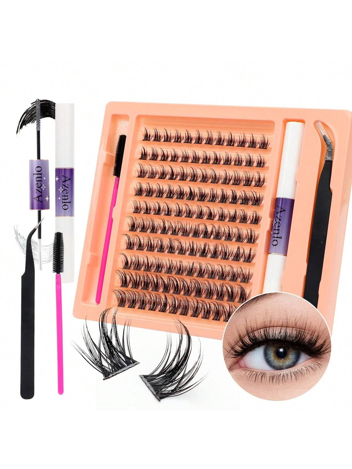 Azenlolash Clusters 120Pcs Individual Cluster Lashes DIY Lash Extension 10-16Mm Eyelash Clusters Volume Wispy Lashes Super Thin Band Reusable Soft & Comfortable C Curly