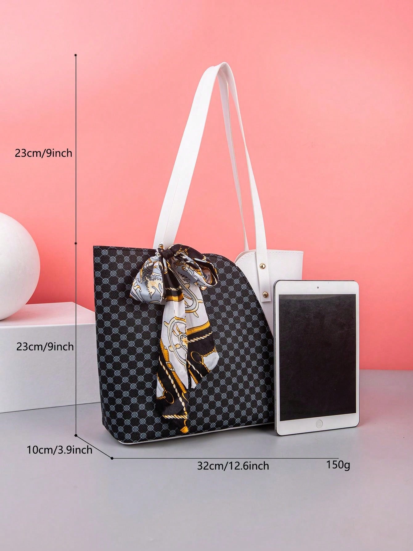 1Pc Retro Pattern Silk Scarf Decorated Women'S Tote Bag