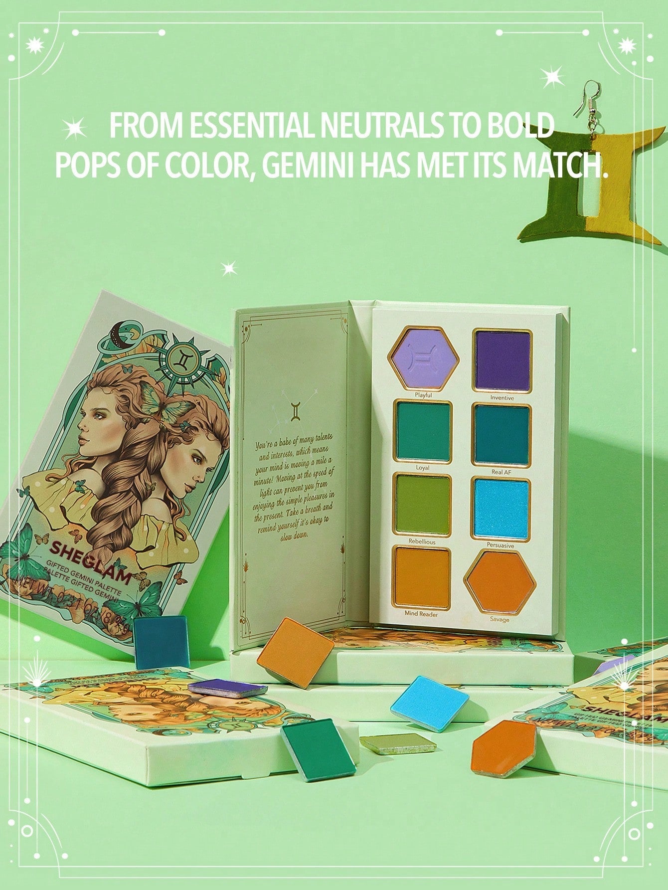 SHEGLAM Gifted Gemini Palette 8-Clolor Shimmer Matte Eyeshadow Palette Neutral Tone Bold Color Blue Green Orange High Pigment Long Wear Blendable Cream Eyeshadow Black Friday Winter Summer Eyeshadow