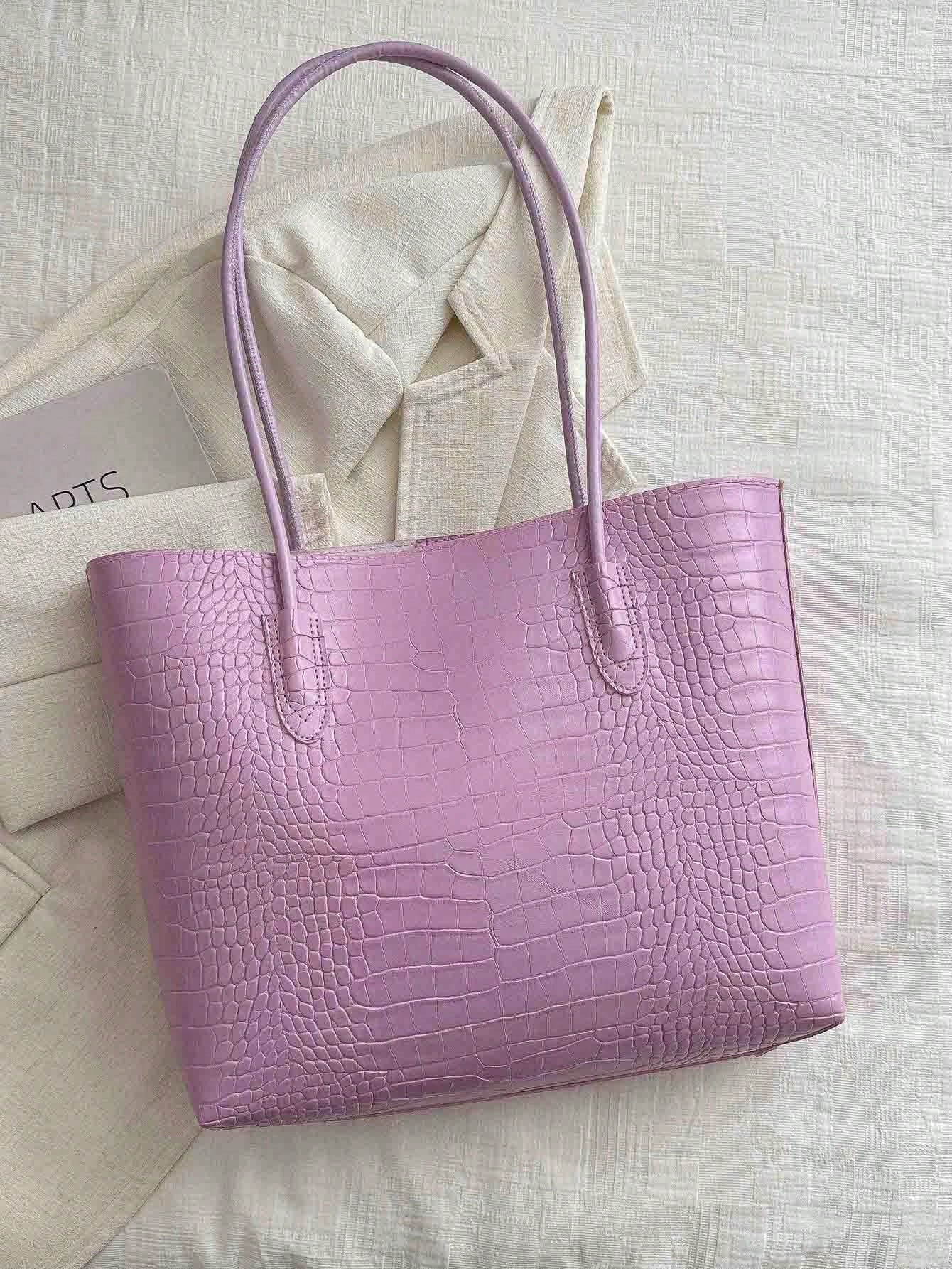 Large Capacity Women'S Crocodile Pattern Pu Leather Tote Bag with Clutch