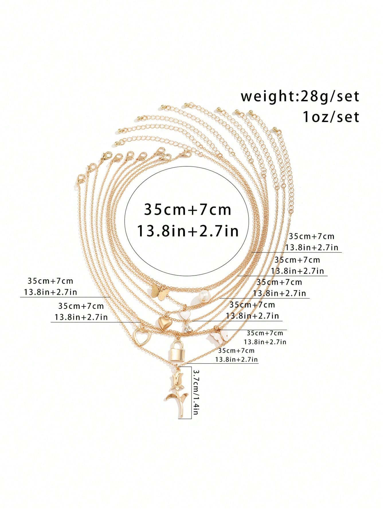 9Pcs Vintage Fashionable Heart Shaped Pearl & Butterfly & Flower & Multi-Element Pendant Charm Necklace Set for Women, Daily Party Jewelry Gift