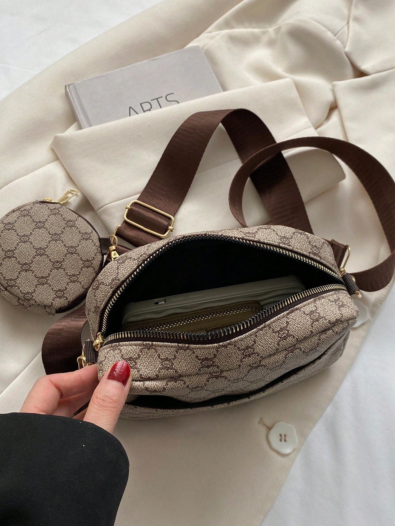 Mini Geometric Pattern Square Bag with Coin Purse , Women Bag with Dime Bag