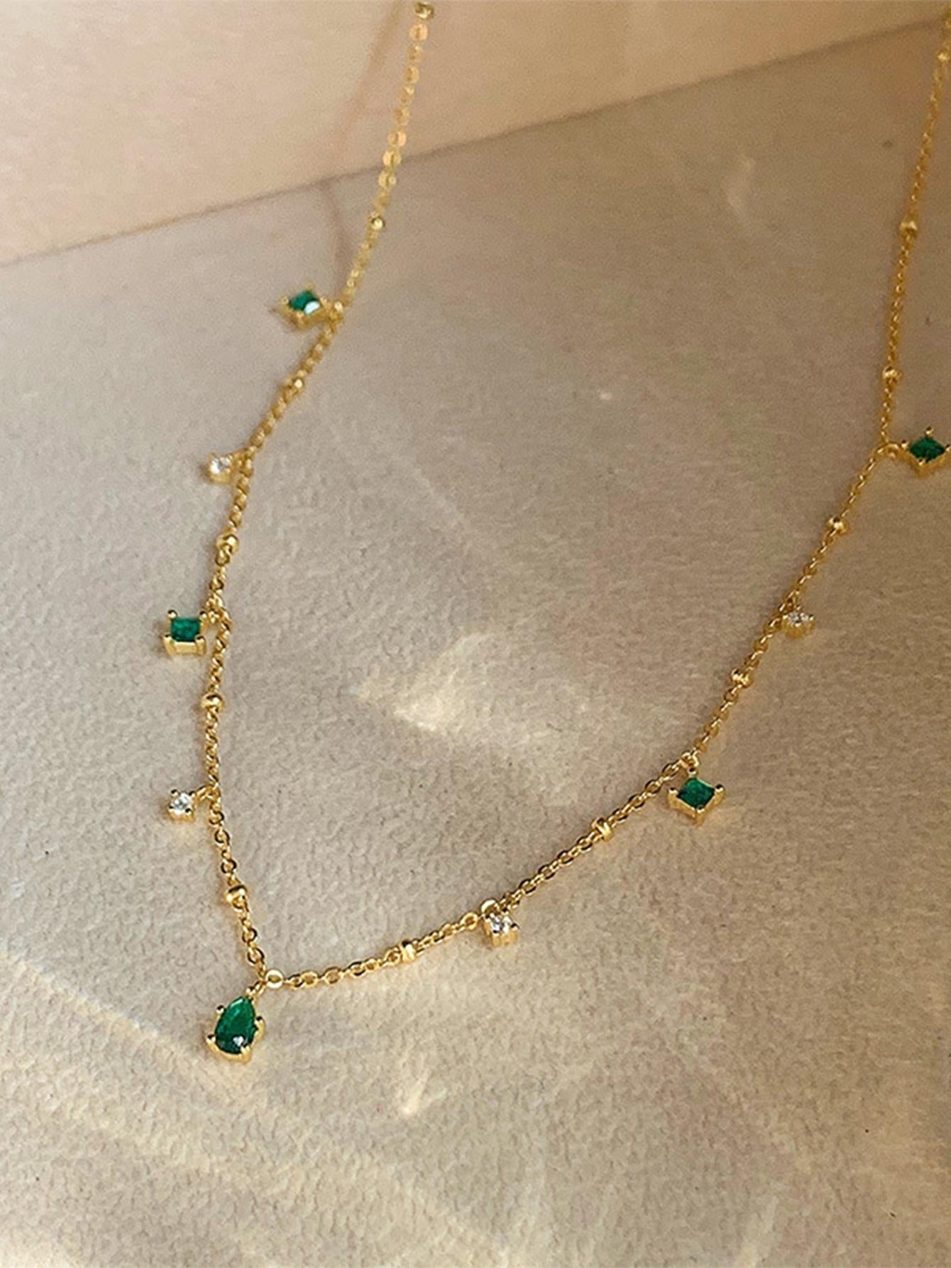 Cubic Zirconia Water-Drop Charm Necklace