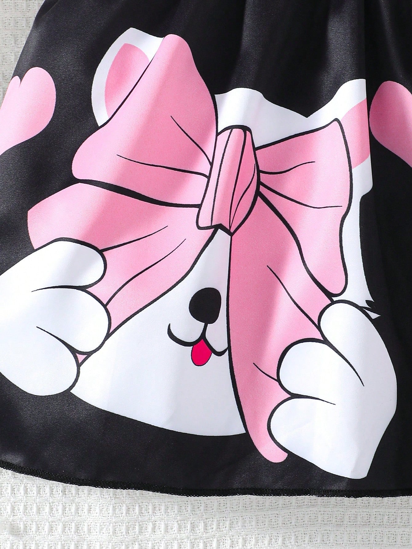 Toddler Girls' Color-Contrast Cartoon Heart Print Patchwork Puff Sleeve Dress with Bow Belt
