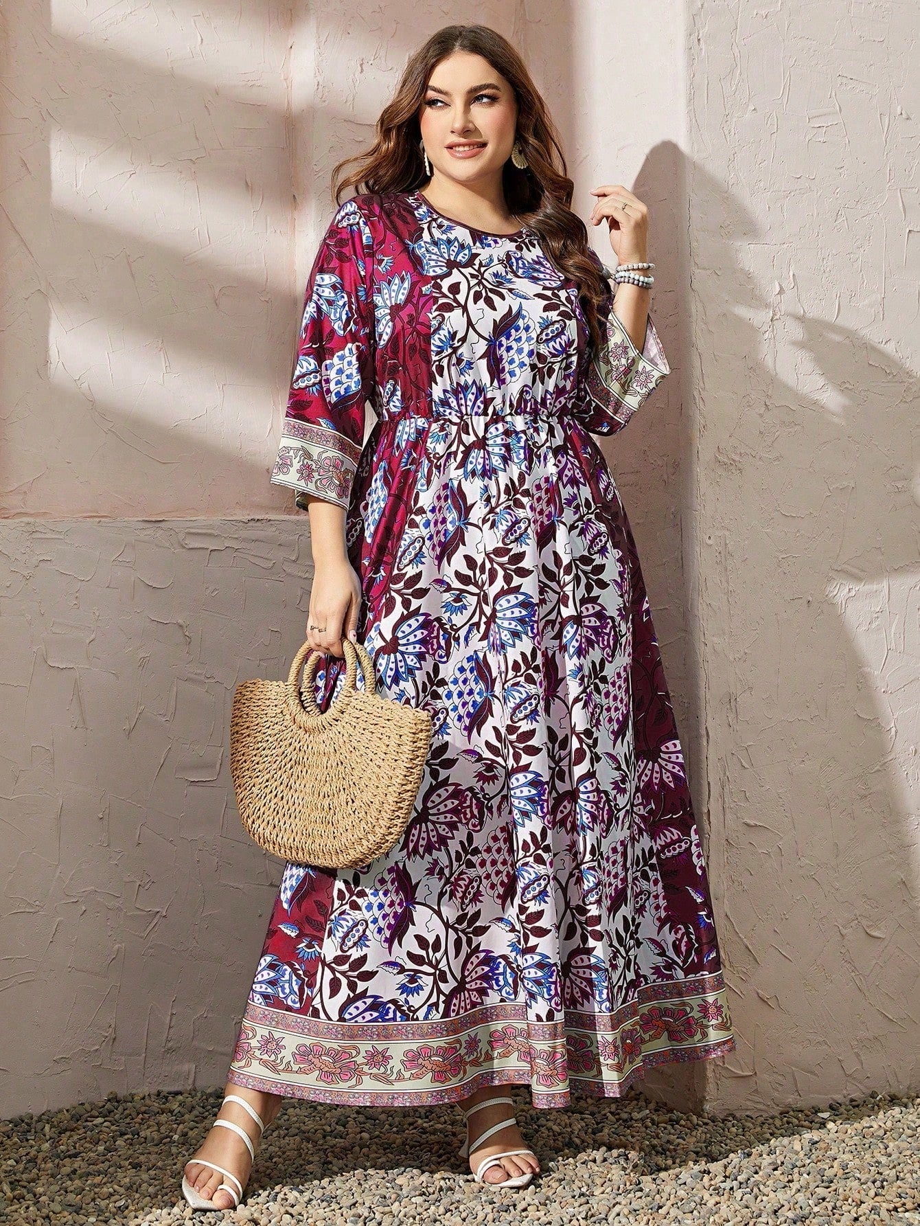 SHEIN Mulvari plus Floral Print A-Line Dress