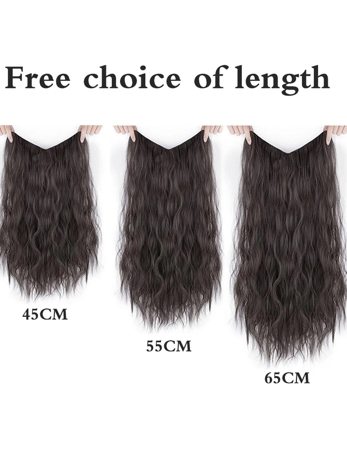 Synthetic Long Wave V-Shaped Hair Extension 4 Clips Hairpiece Heat Resistant Water Ripple Fake Hair Hairpiece for Women