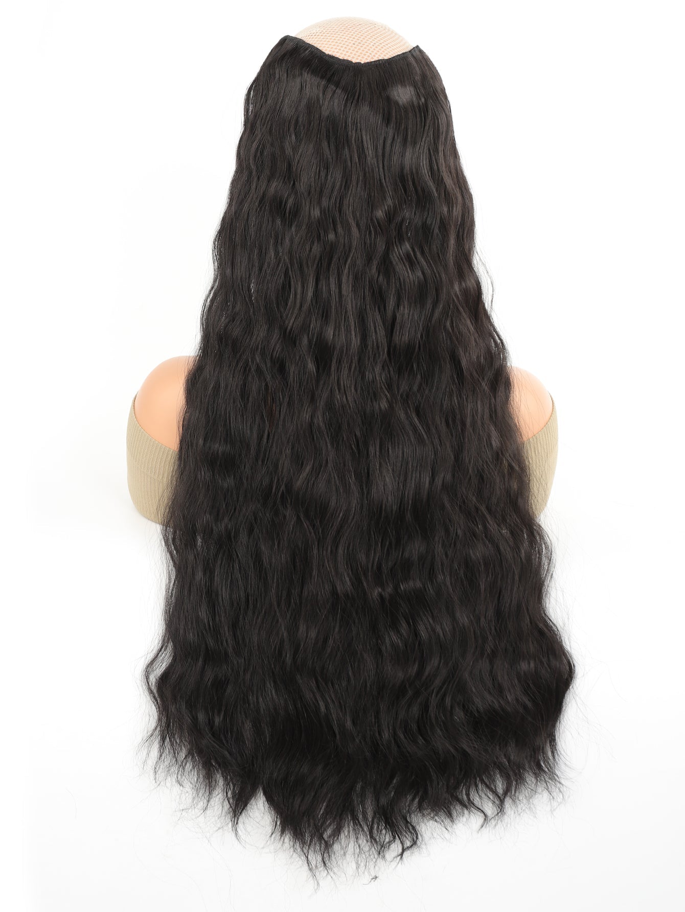Synthetic Long Wave V-Shaped Hair Extension 4 Clips Hairpiece Heat Resistant Water Ripple Fake Hair Hairpiece for Women
