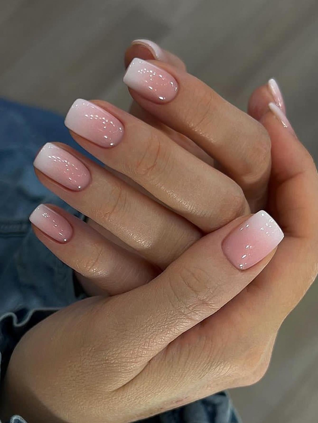 Upgrade Your Look with 24Pcs Short Square Ombre Fake Nail Set Timeless Press on Gel Nails