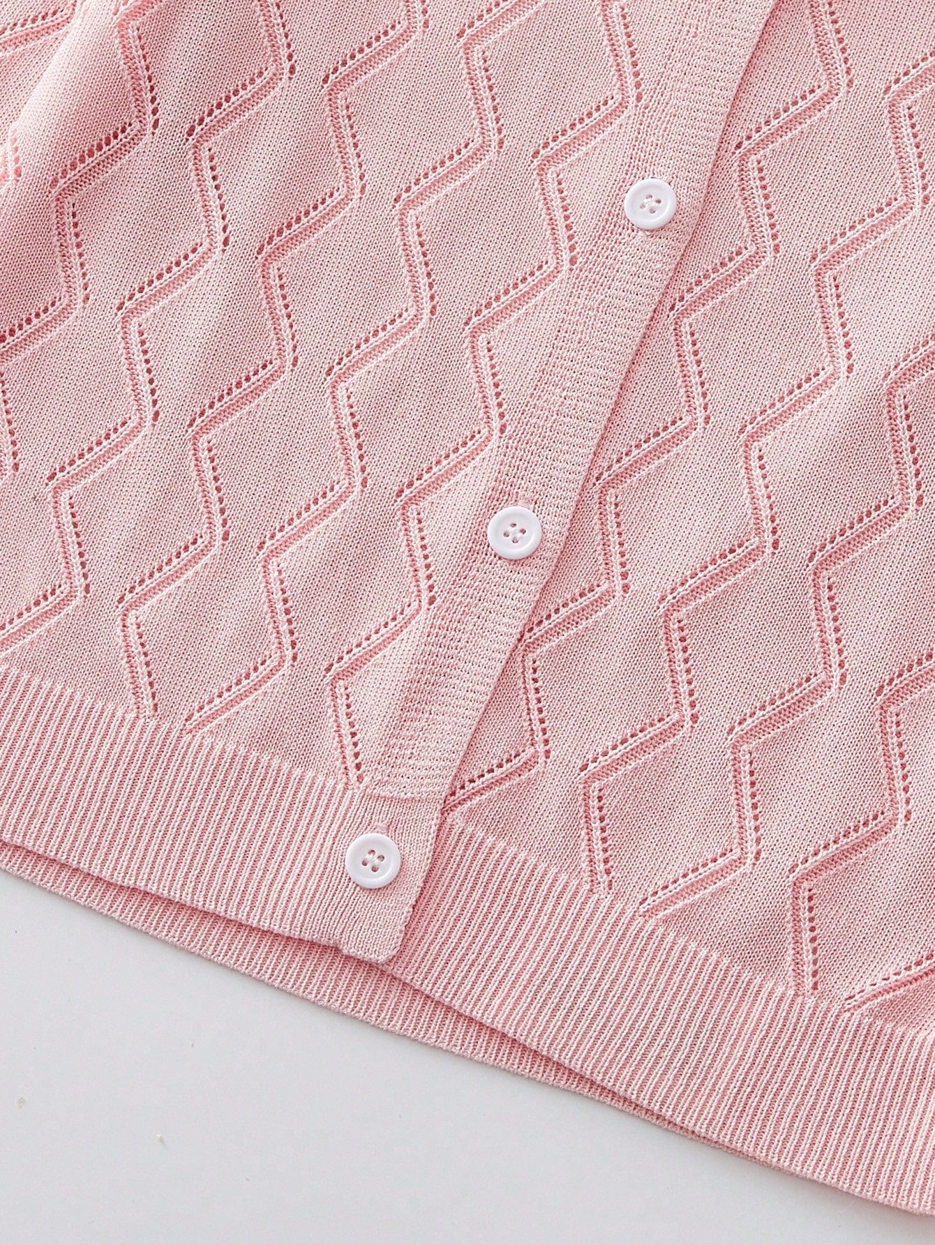 Girls' Solid Color Pointelle Knit Cardigan