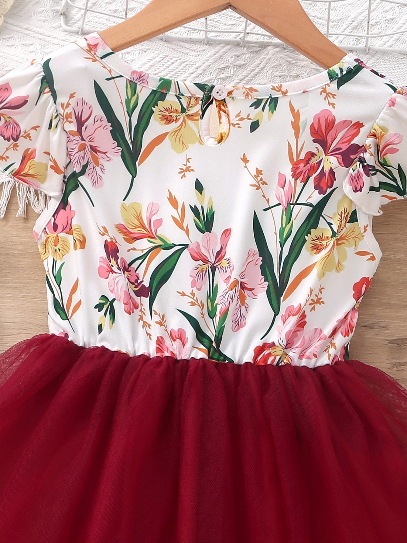 SHEIN Kids Nujoom Young Girl Floral Print Contrast Mesh A-Line Dress