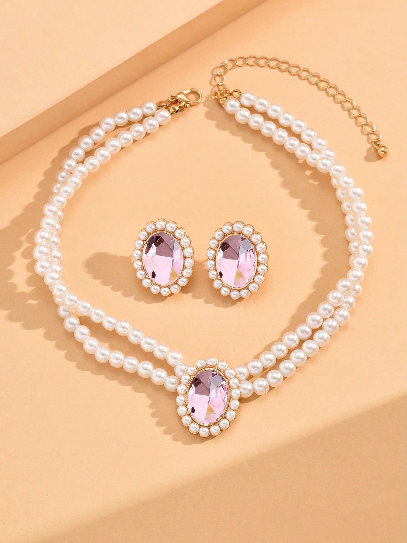 2Pcs Jewelry Set Including 1Pc Pearl Necklace & 1Pair Earrings, Vintage Style Elegant Necklace with Granny Green Stone Women'S Set(2-3Pcs/Set), Also Can Be Sold Separately