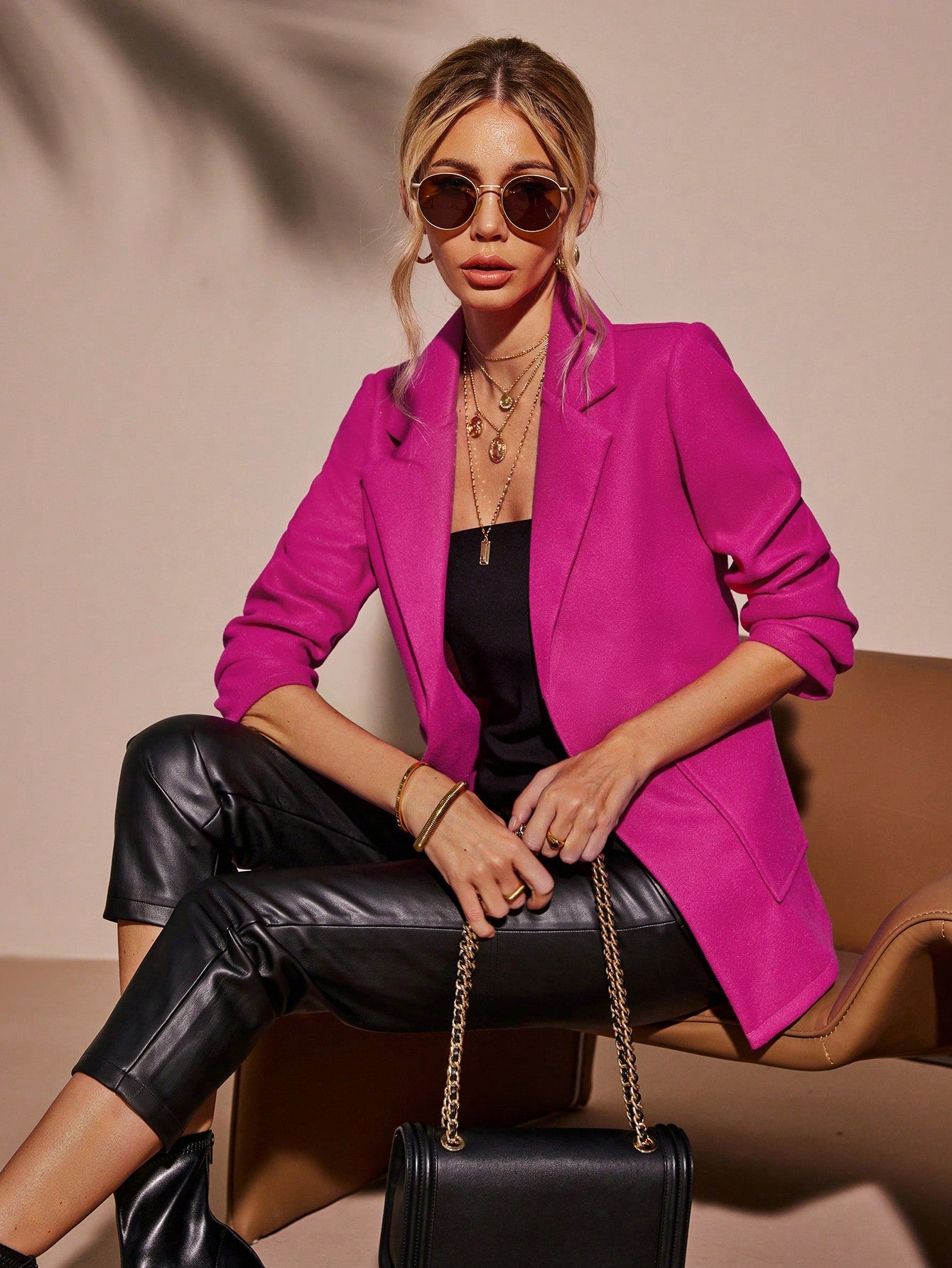 Lapel Neck Flap Pocket Belted Overcoat