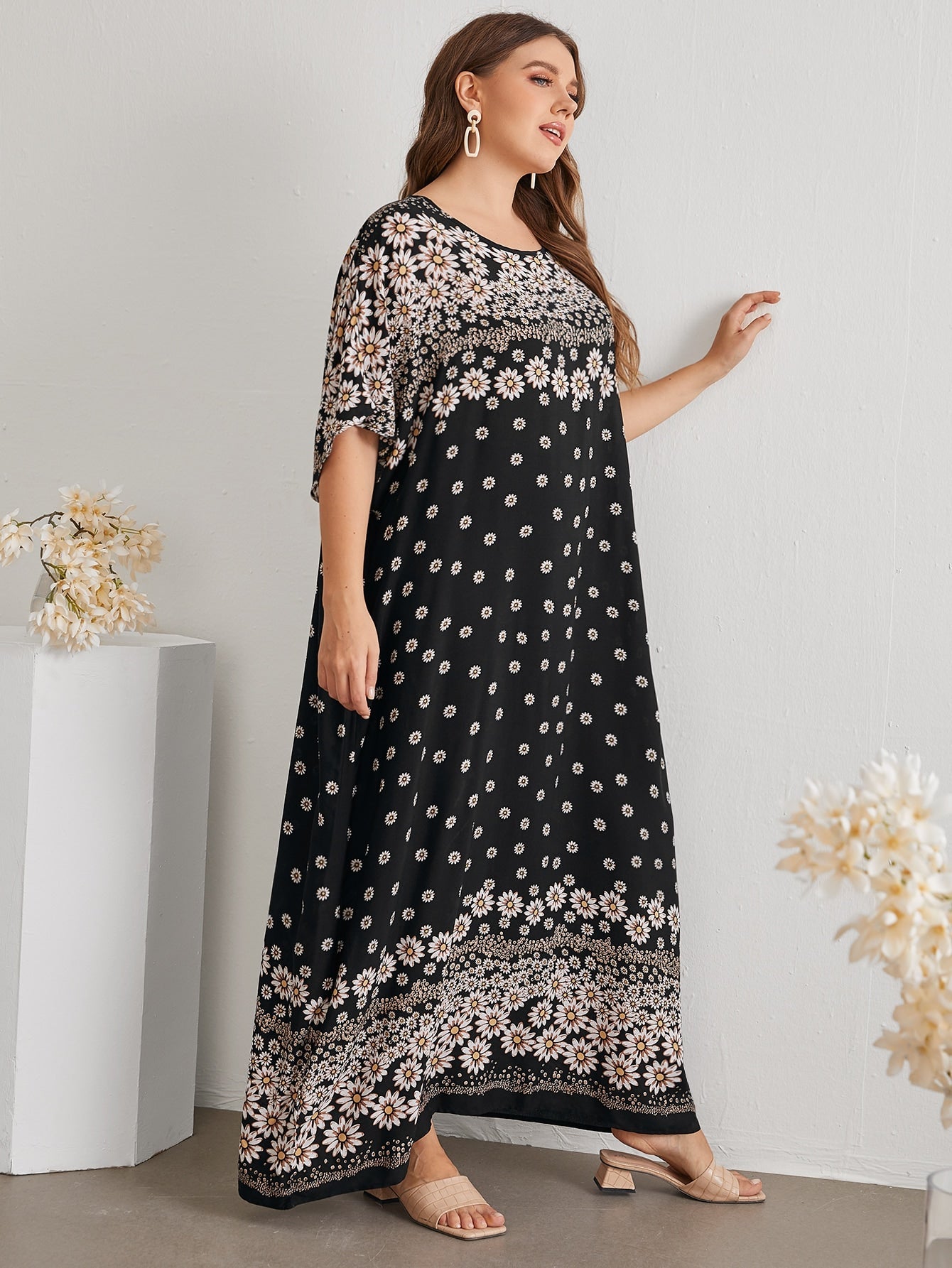 EMERY ROSE plus Batwing Sleeve Floral Print Dress