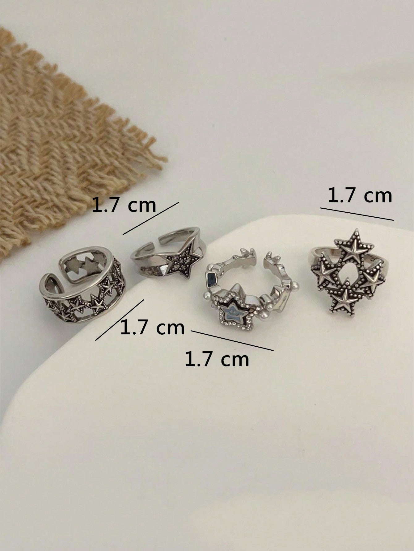 4Pcs/Set Vintage Geometric Star Design Open Ring, Suitable for Women'S Daily Outfits
