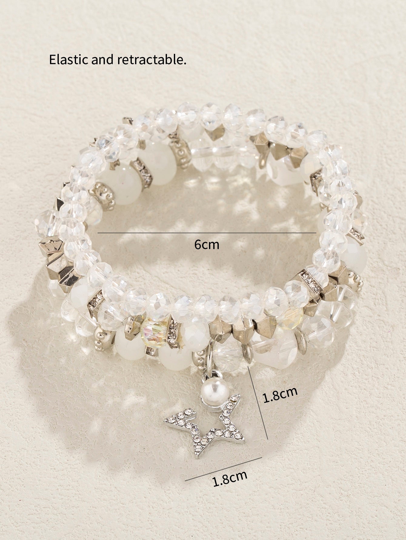 3Pcs/Set Bohemian Style Women'S Crystal Beads & Silver Alloy Block Bracelets