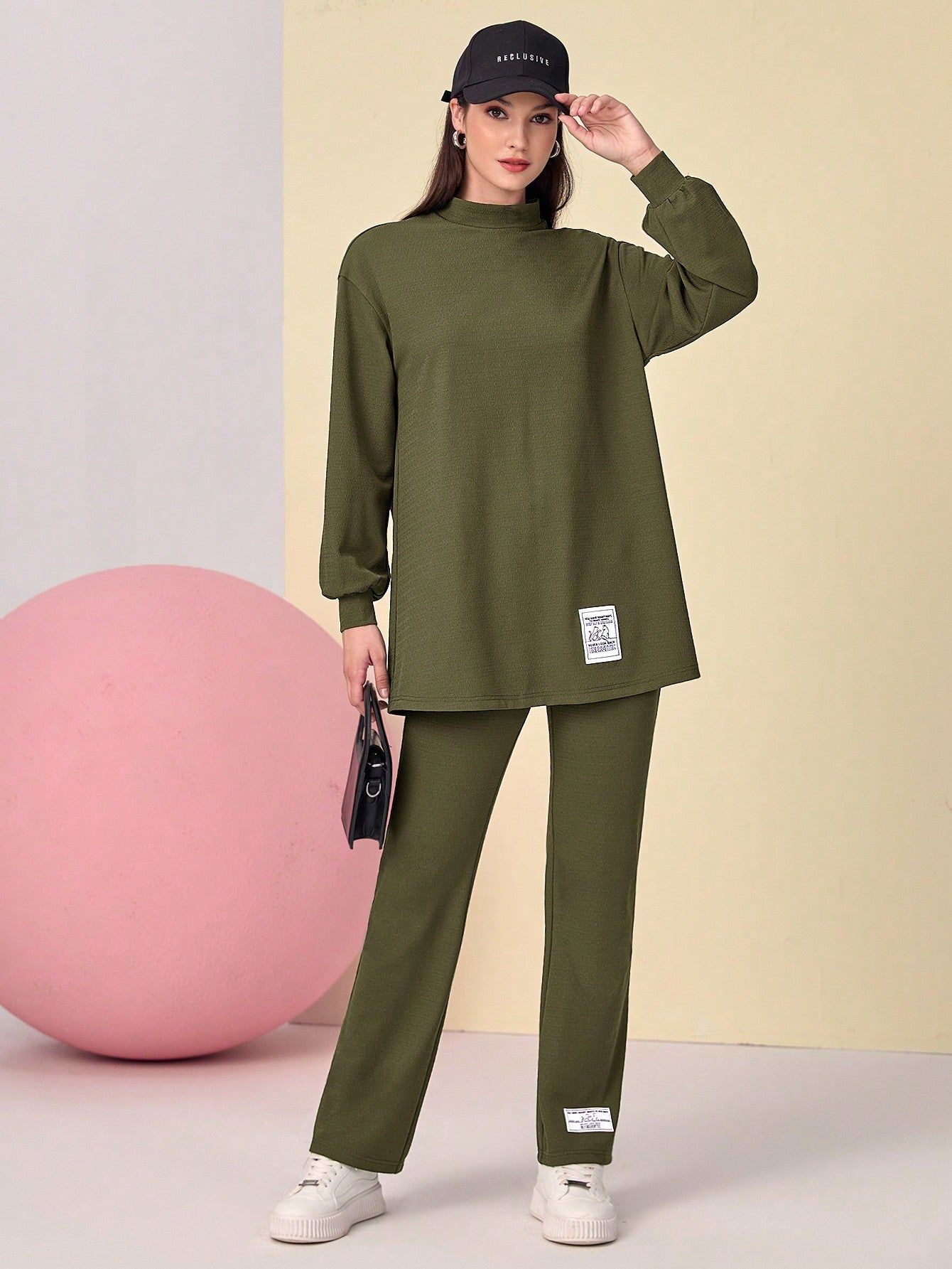 SHEIN Mulvari Mock Neck Drop Shoulder Tee & Pants