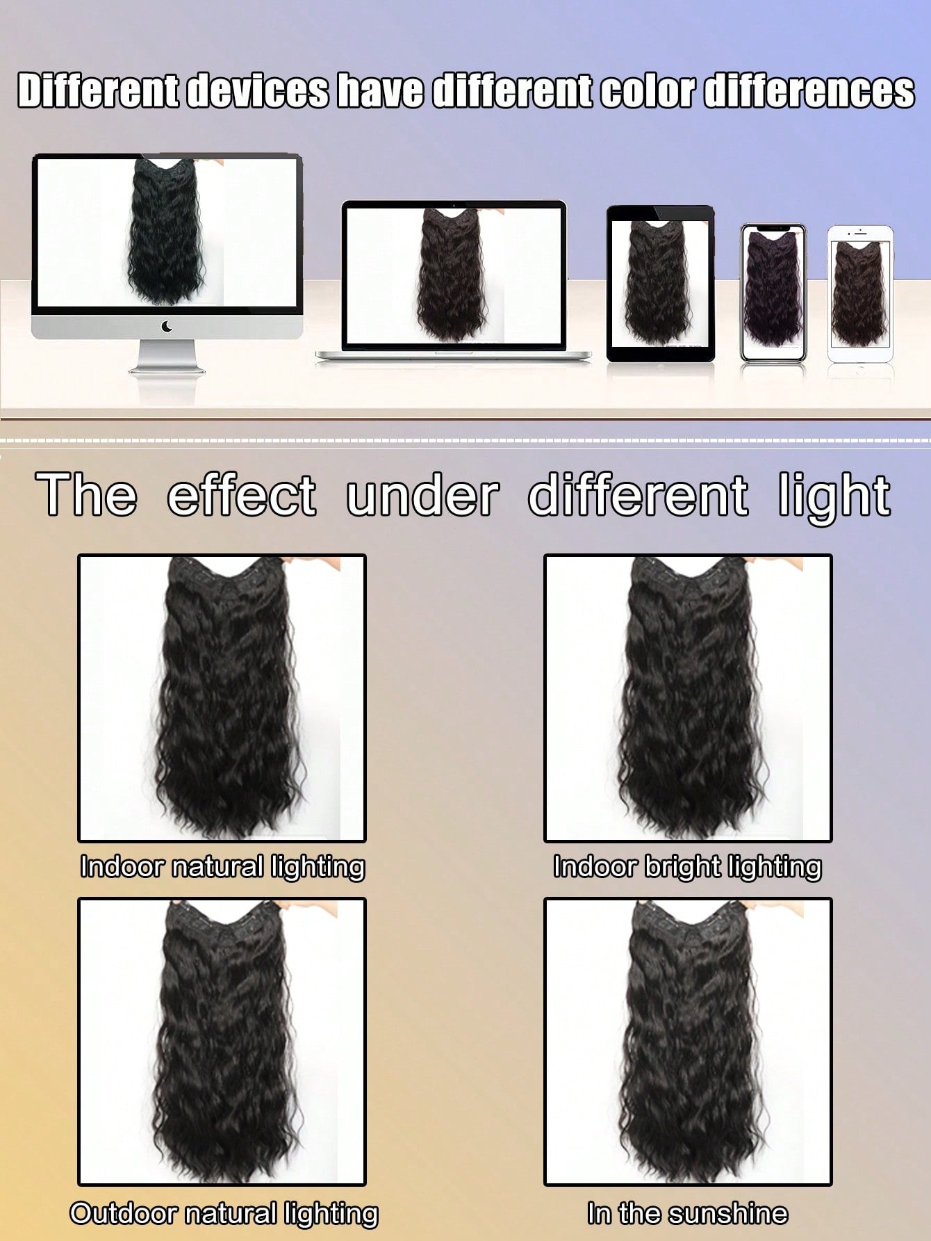 Synthetic Long Wave V-Shaped Hair Extension 4 Clips Hairpiece Heat Resistant Water Ripple Fake Hair Hairpiece for Women