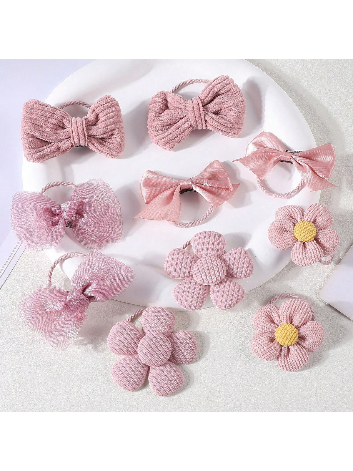 10Pcs Cute Mesh Bowknot Flower Hair Ties for Girls, Princess Pink Tie with Elastic Band Suitable for Daily Use