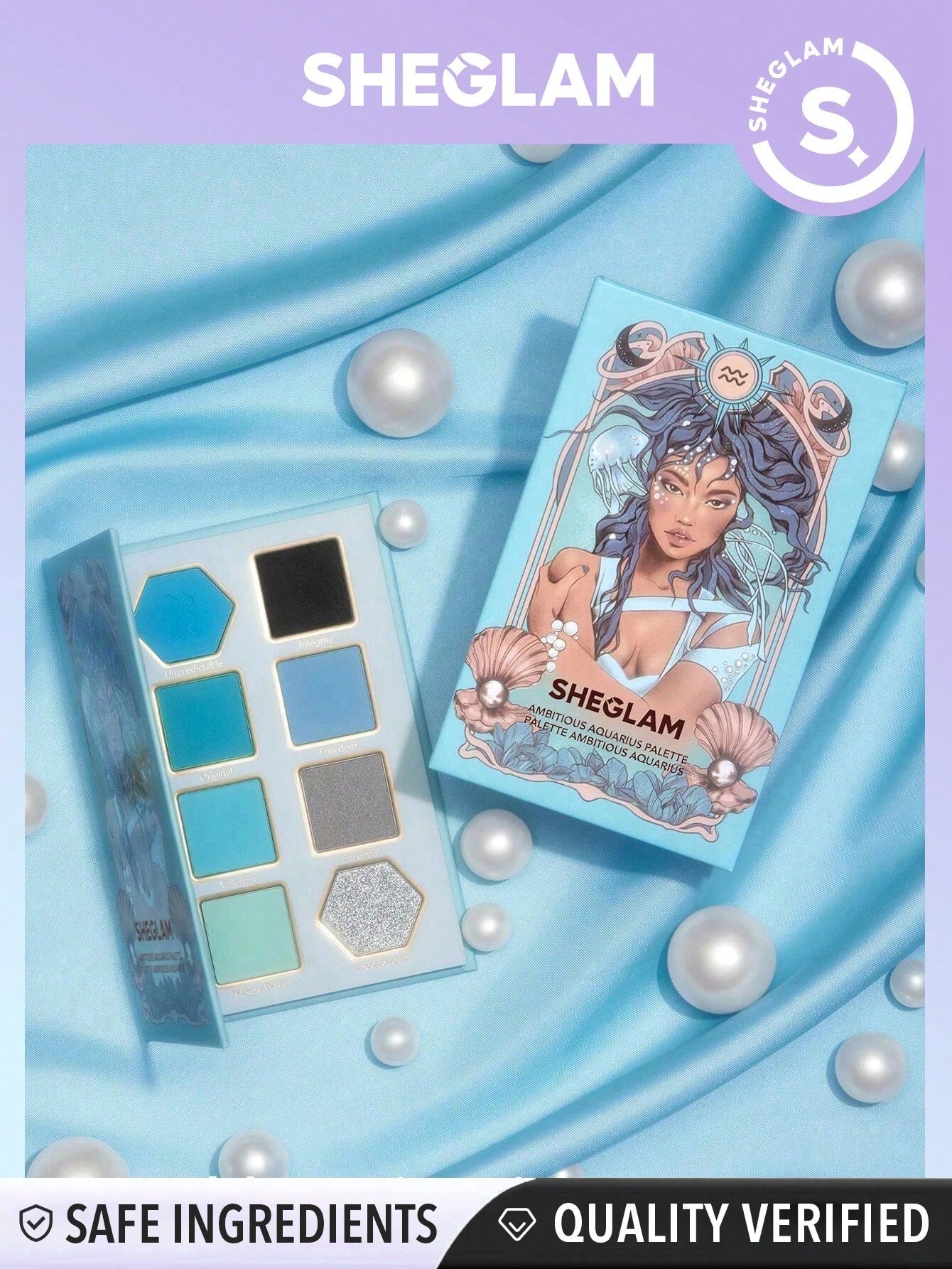SHEGLAM Ambitious Aquarius Palette 8-Clolor Shimmer Metallic Matte Eyeshadow Palette Silver Blue High Shine High Pigment Long Wear Blendable Cream Eyeshadow Black Friday Winter Purple Eyeshadow