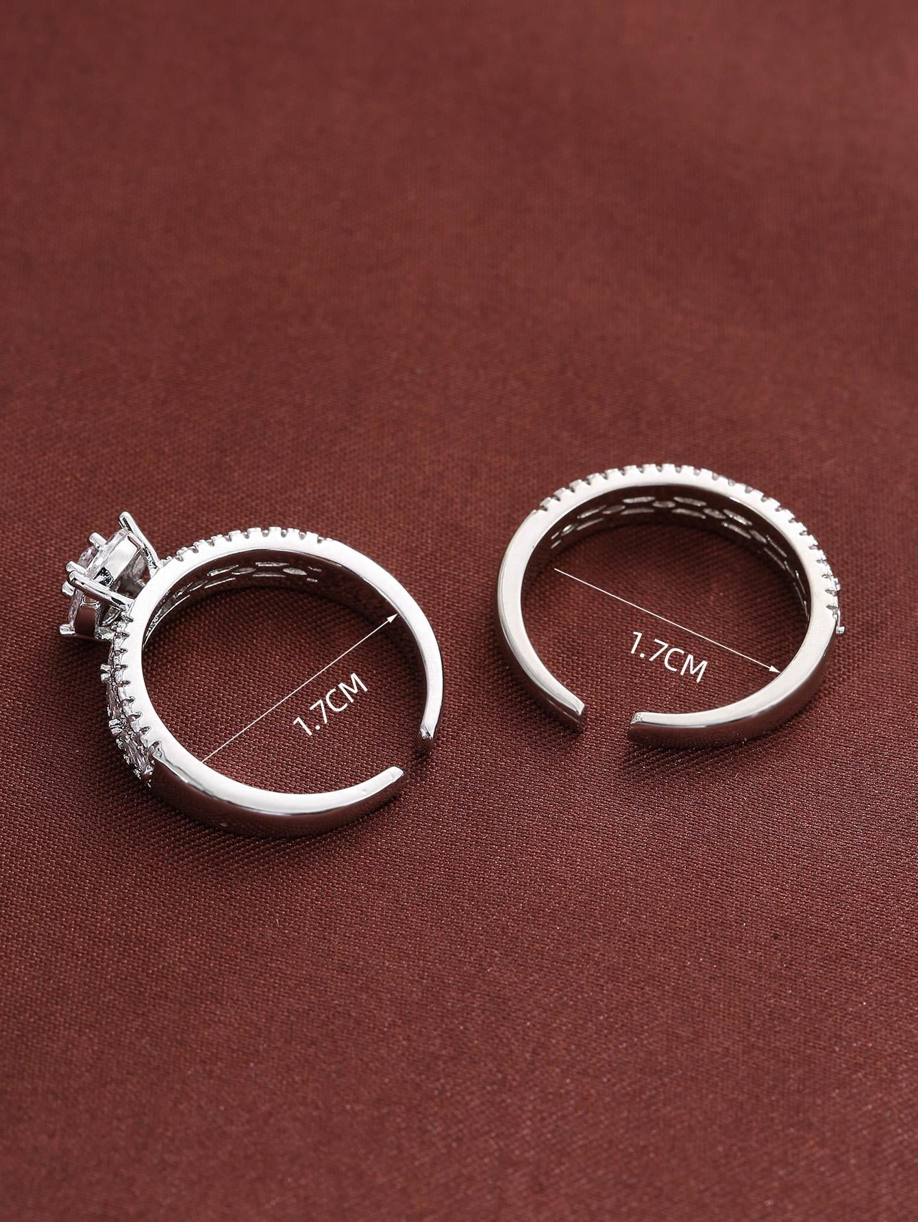 2Pcs/Set Cubic Zirconia Decor Cuff Ring