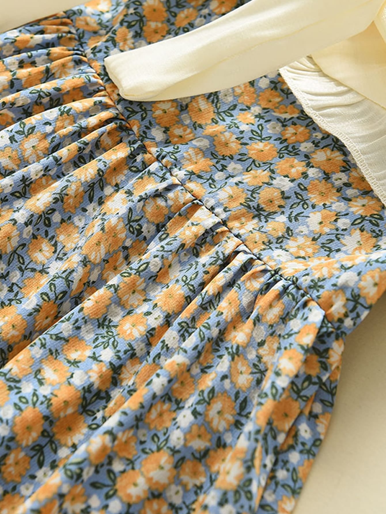 Young Girl Ditsy Floral Print Statement Collar Knot Front Dress