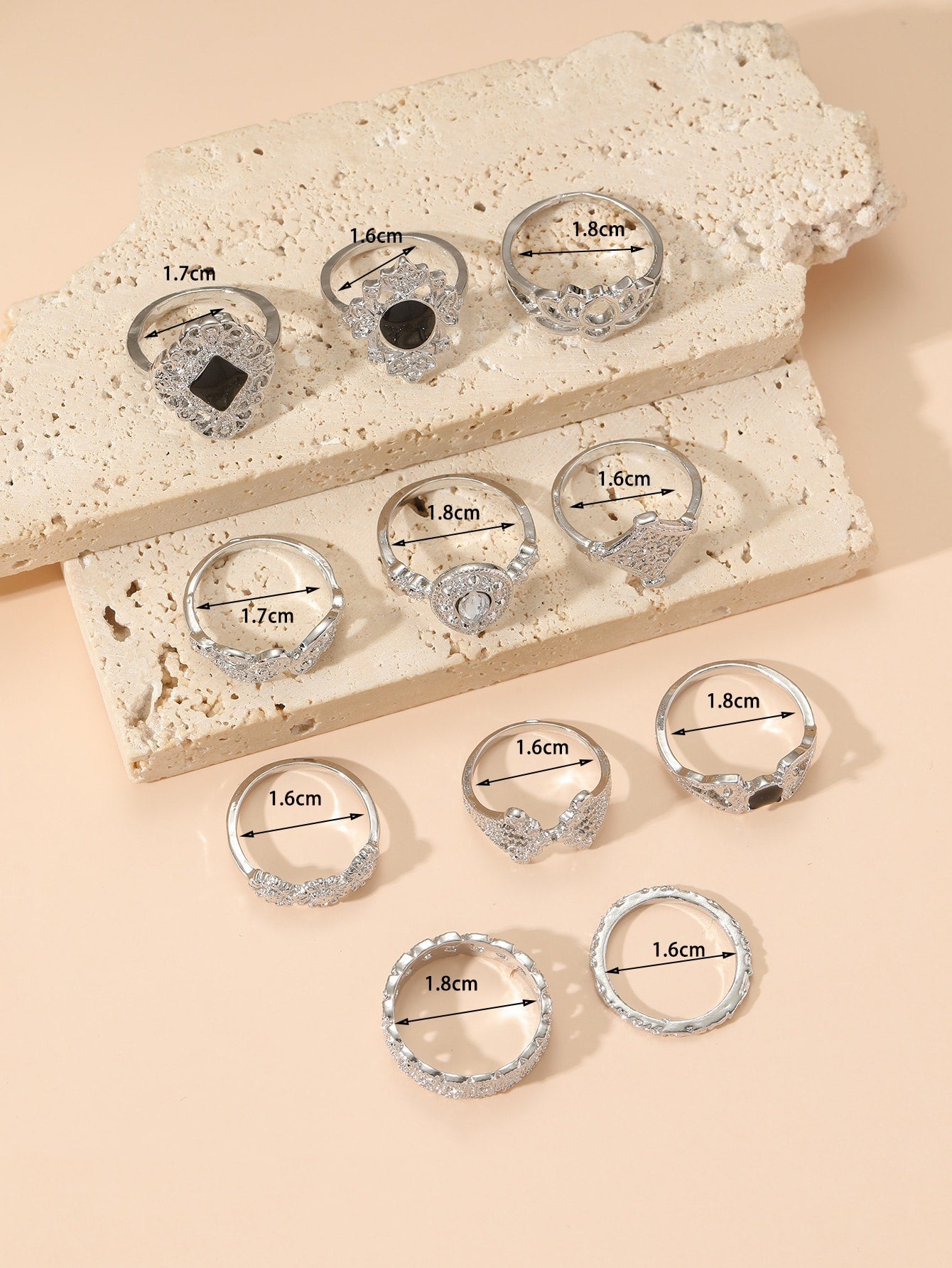 11Pcs Rhinestone Decor Cuff Ring