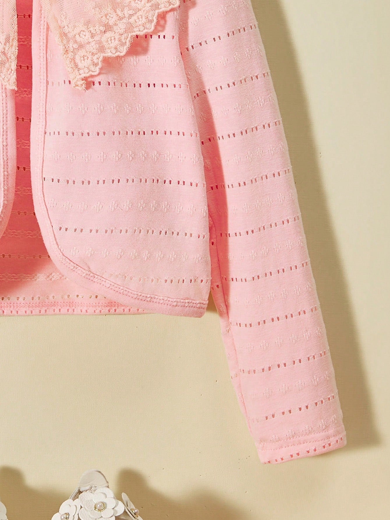 Little Girls' Lace Splice Cardigan with Single Button Closure