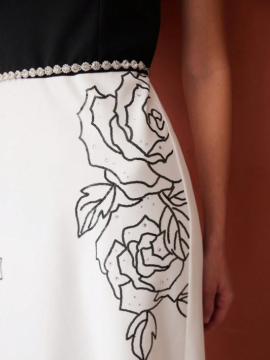 MOTF PREMIUM STRAPLESS FLORAL SEQUIN DRESS