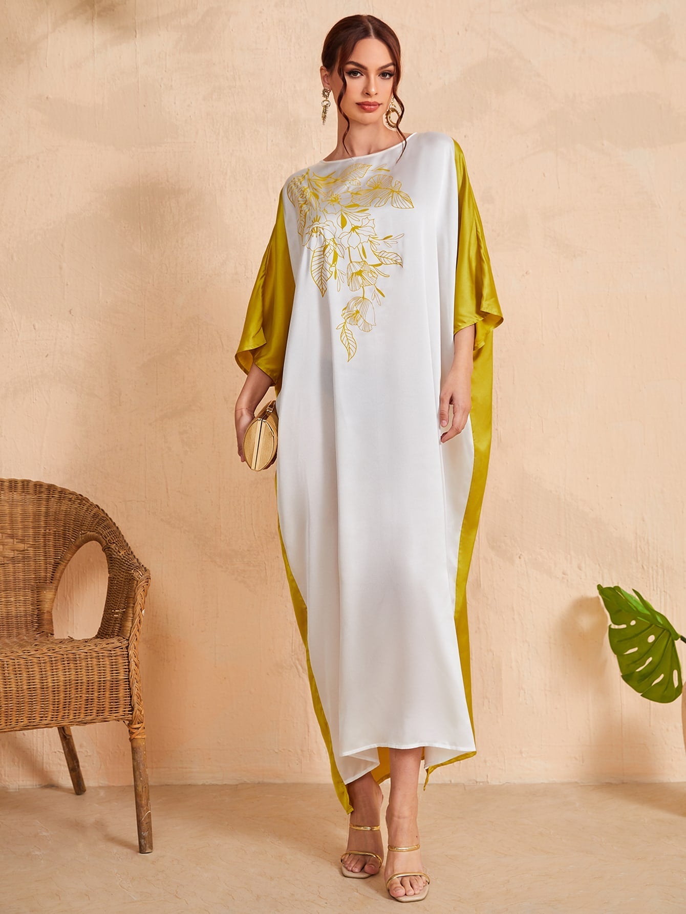 SHEIN Najma Color Block Floral Print Kaftan