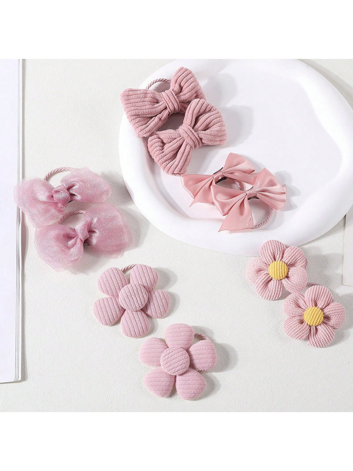 10Pcs Cute Mesh Bowknot Flower Hair Ties for Girls, Princess Pink Tie with Elastic Band Suitable for Daily Use