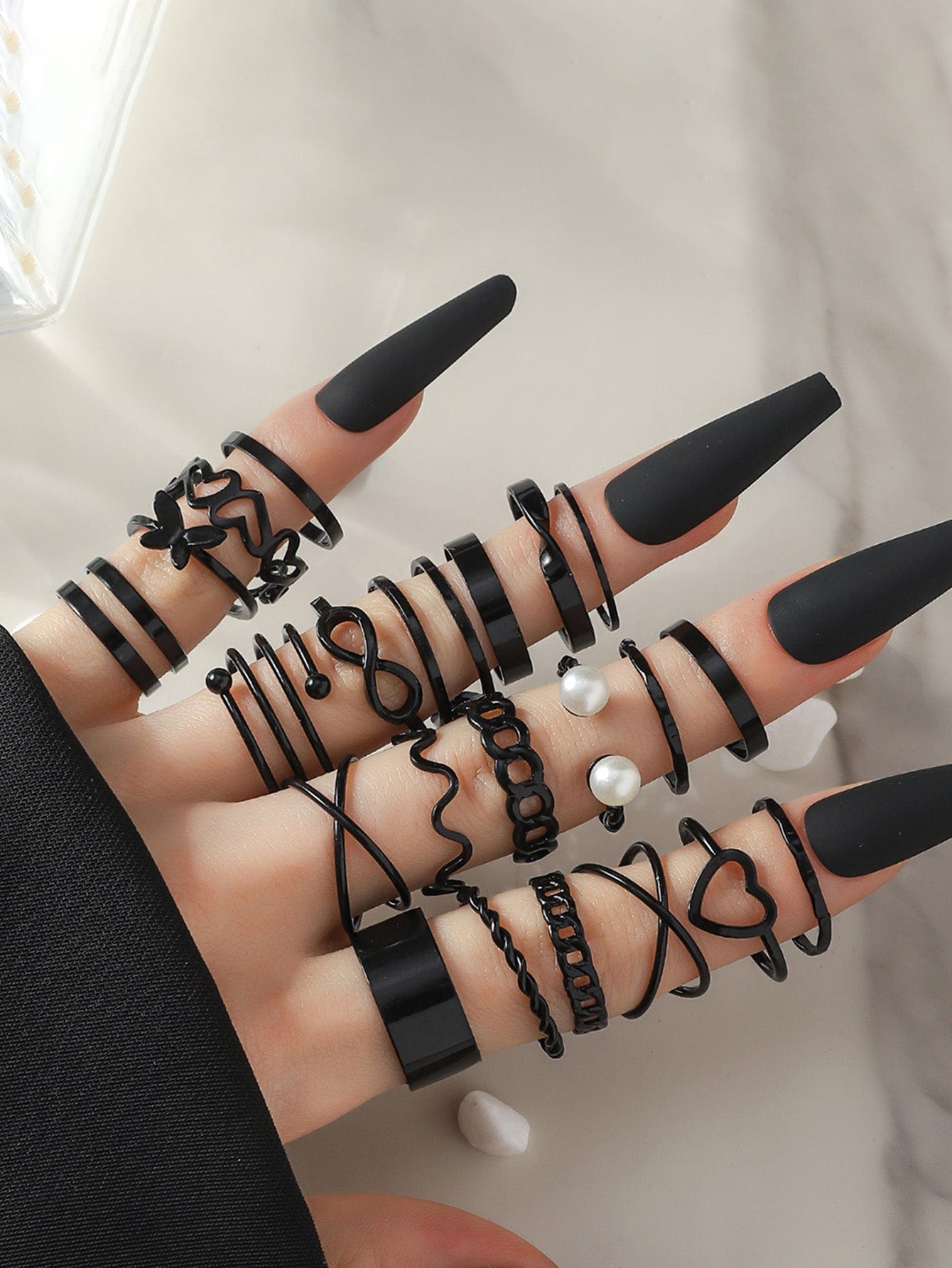 22Pcs/Set Fashionable Faux Pearl & Heart Decor Ring for Women for Daily Decoration