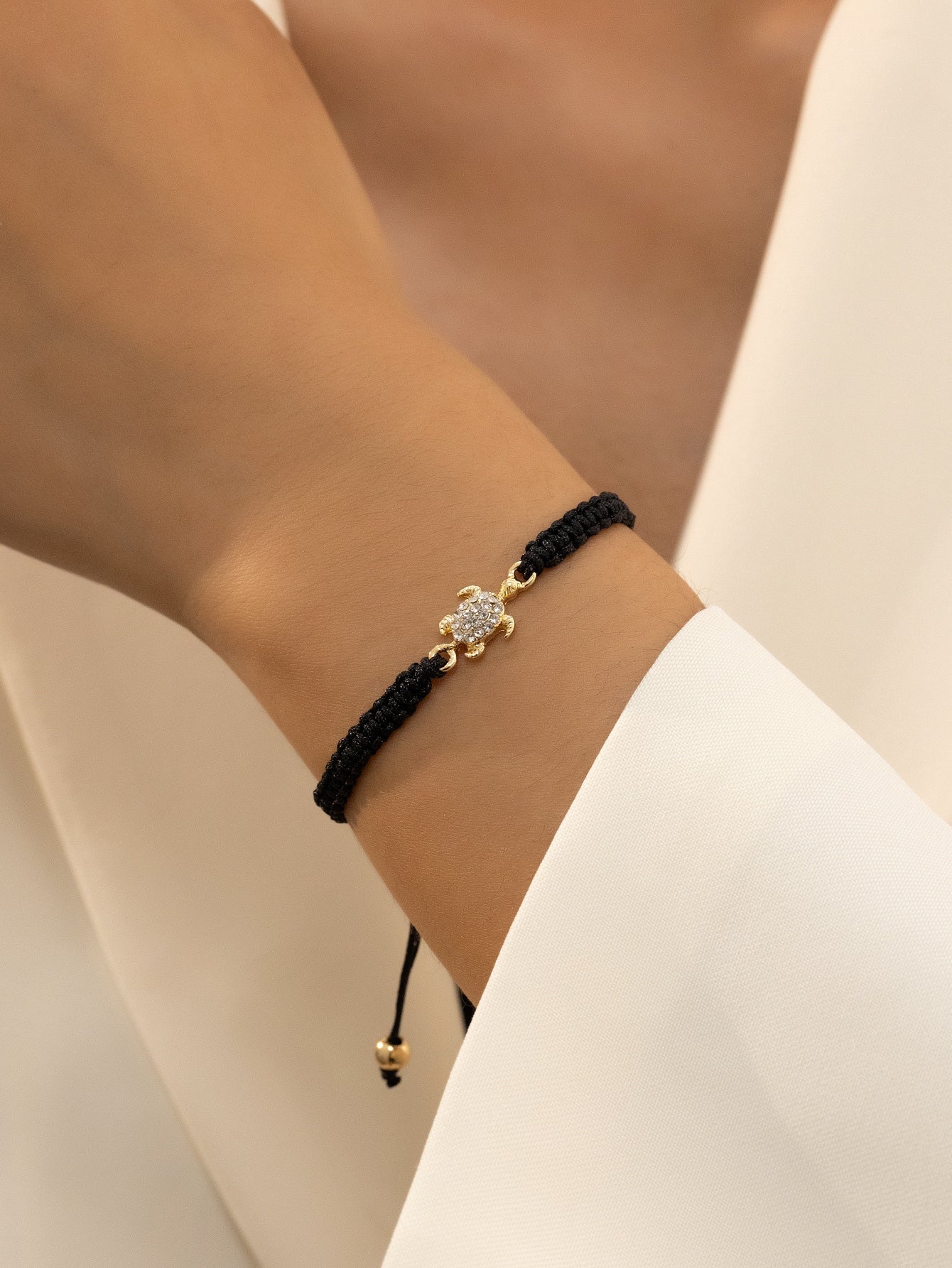 1Pc Couple'S Metallic Minimalist Sea Turtle Shaped Bracelet with Gemstone Decor Braided Bracelet